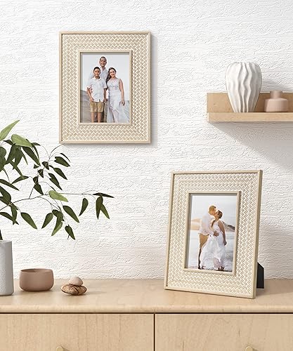 Miniatura 6 de Afuly Marco de fotos bohemio de 5 x 7 pulgadas, marco de fotos bohemio de color beige natural para oficina, dormitorio, hogar, escritorio,