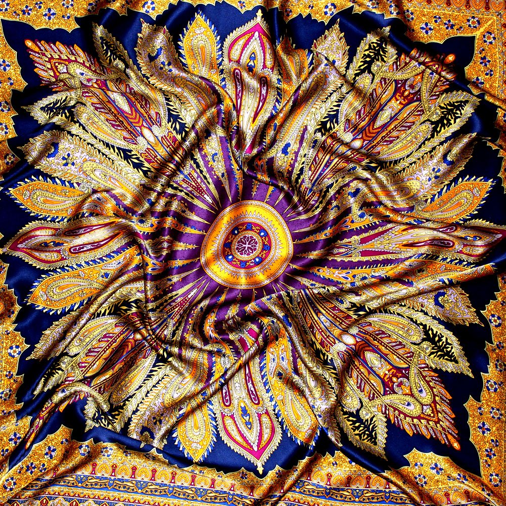 Lorenzo Cana, lussuoso foulard da donna in seta al 100% con lavorazione a stampa,100 cm x 100 cm, colori armoniosi