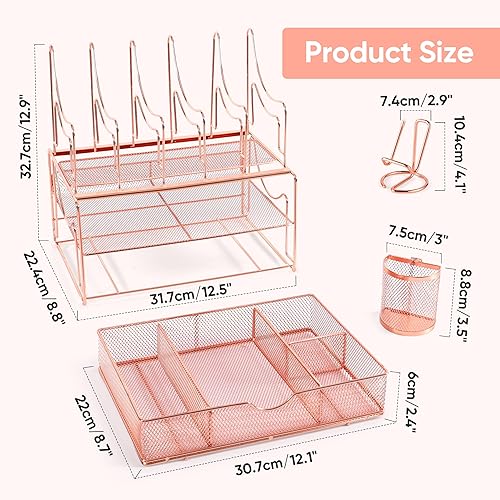 Miniatura 7 de VANZAVANZU Organizador de archivos de escritorio, organizador de escritorio de oficina de 3 niveles con 5 clasificadores de archivos, cajón