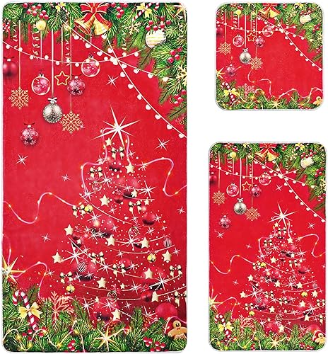 Miniatura 1 de ASPMIZ Juego de 3 toallas de playa de Navidad con toalla de baño, toalla de mano y paño de lavado, juego de 3 toallas de baño de árbol de Navidad de