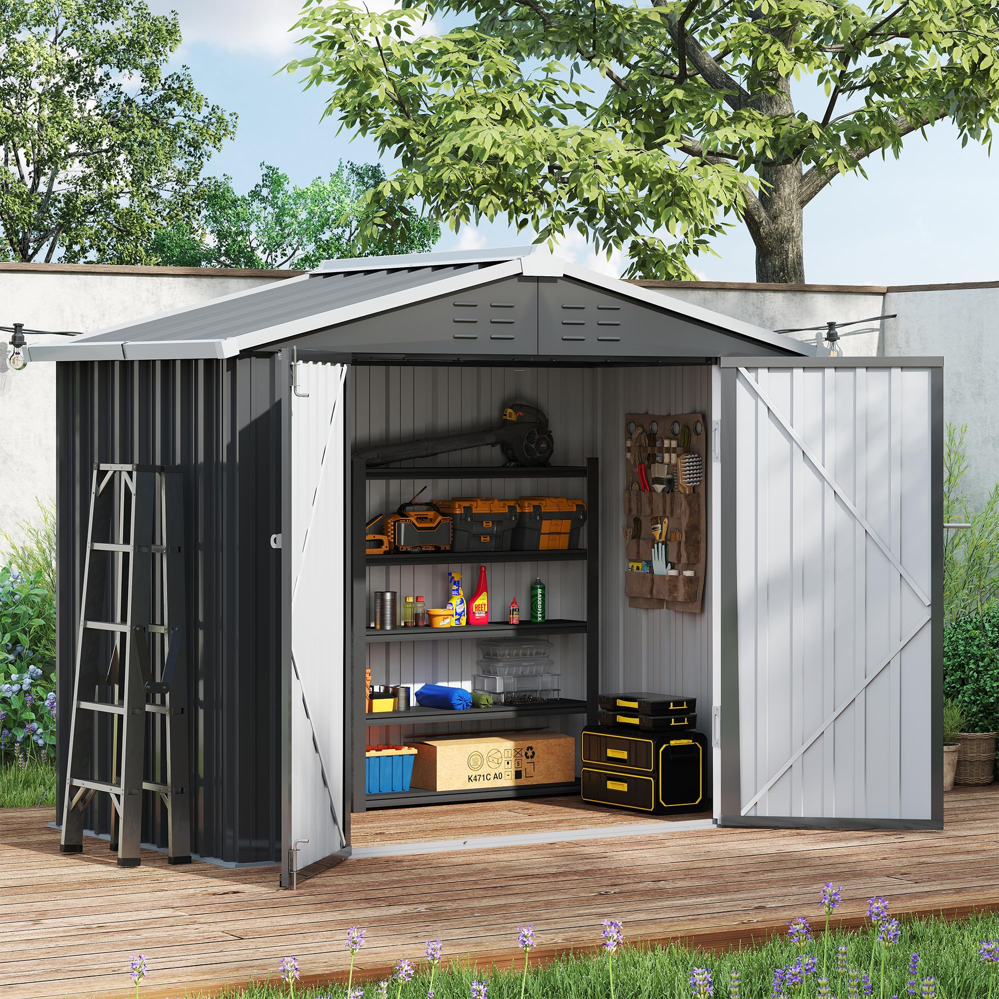 Amopatio Abri de Jardin Metal 196 x 119 x 185cm Cabane de Jardin Exterieur Acier galvanisé Noir