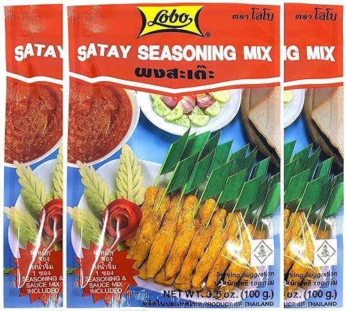 Lobo Thai Satay - Mezcla de condimentos (mezcla de condimentos marinados y salsa de maní), paquete de 3