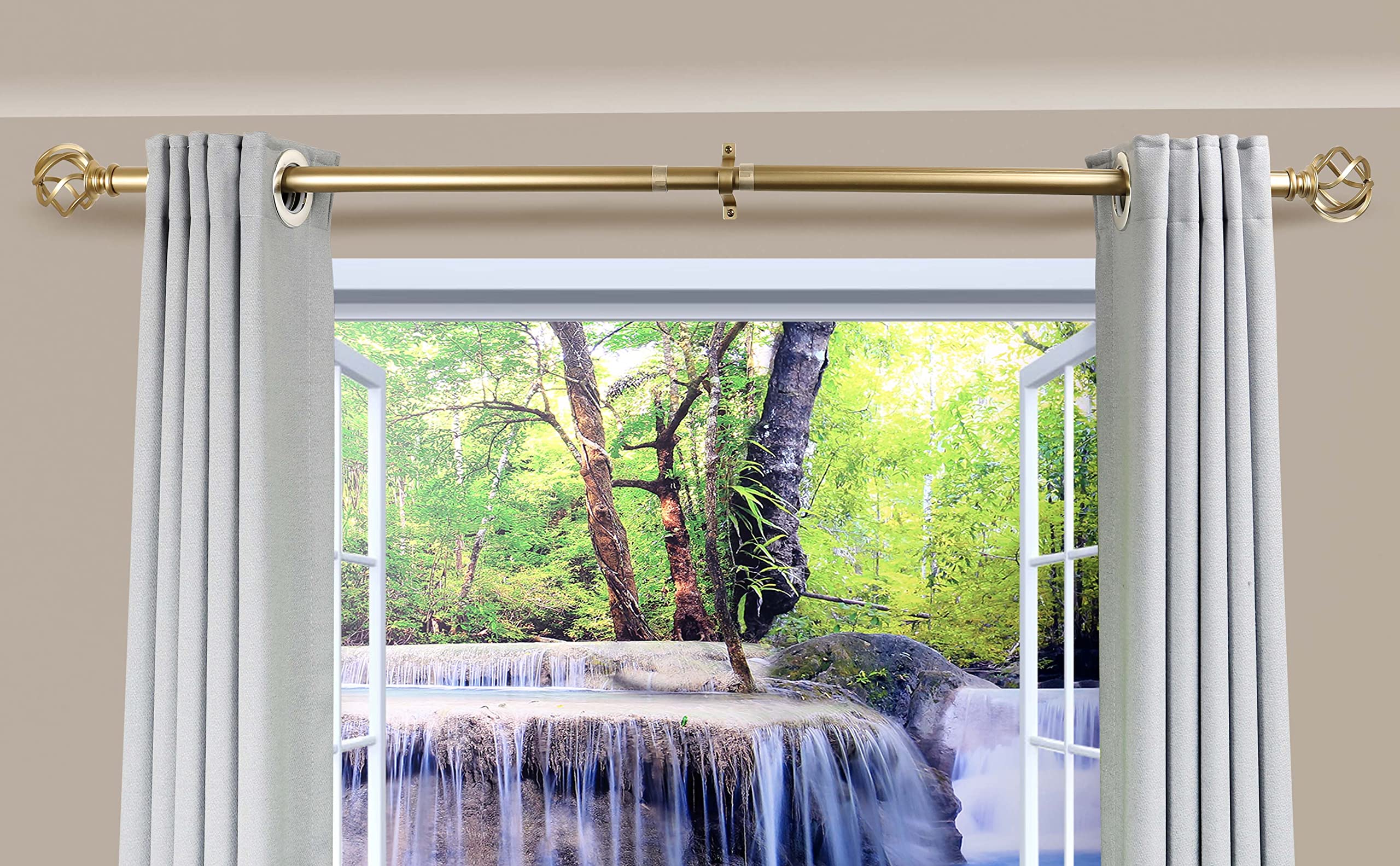 Barra de cortina de ventana con remates de jaula para pájaros, barra individual de 1 pulgada de diámetro, barras de cortina ajustables para 36 a 72 pulgadas (dorado) 5