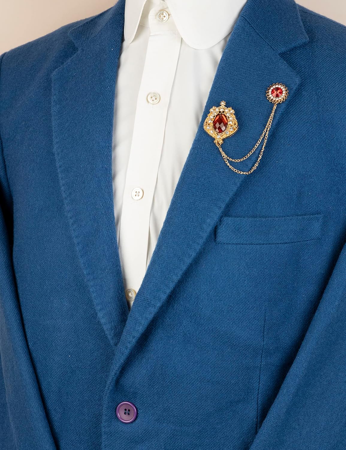 Knighthood Crowned Stone With Spiral Flower Sunshine And Hanging Tassel Chain Collar Pin Brooch, Suit Stud, Shirt Studs, Lapel Pin Accessories for Men Women