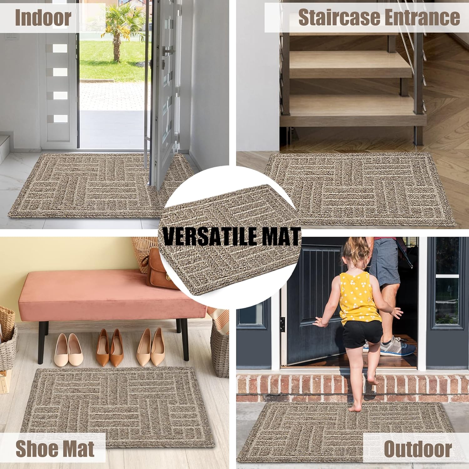 Indoor Door Mat, Front Back Door Rug 24"x35.5", Non-Slip Doormat Durable Welcome Mat, Low Profile Inside Floor Mat Resist Dirt Entrance Rugs, Machine Washable Absorbent Rugs for Entryway