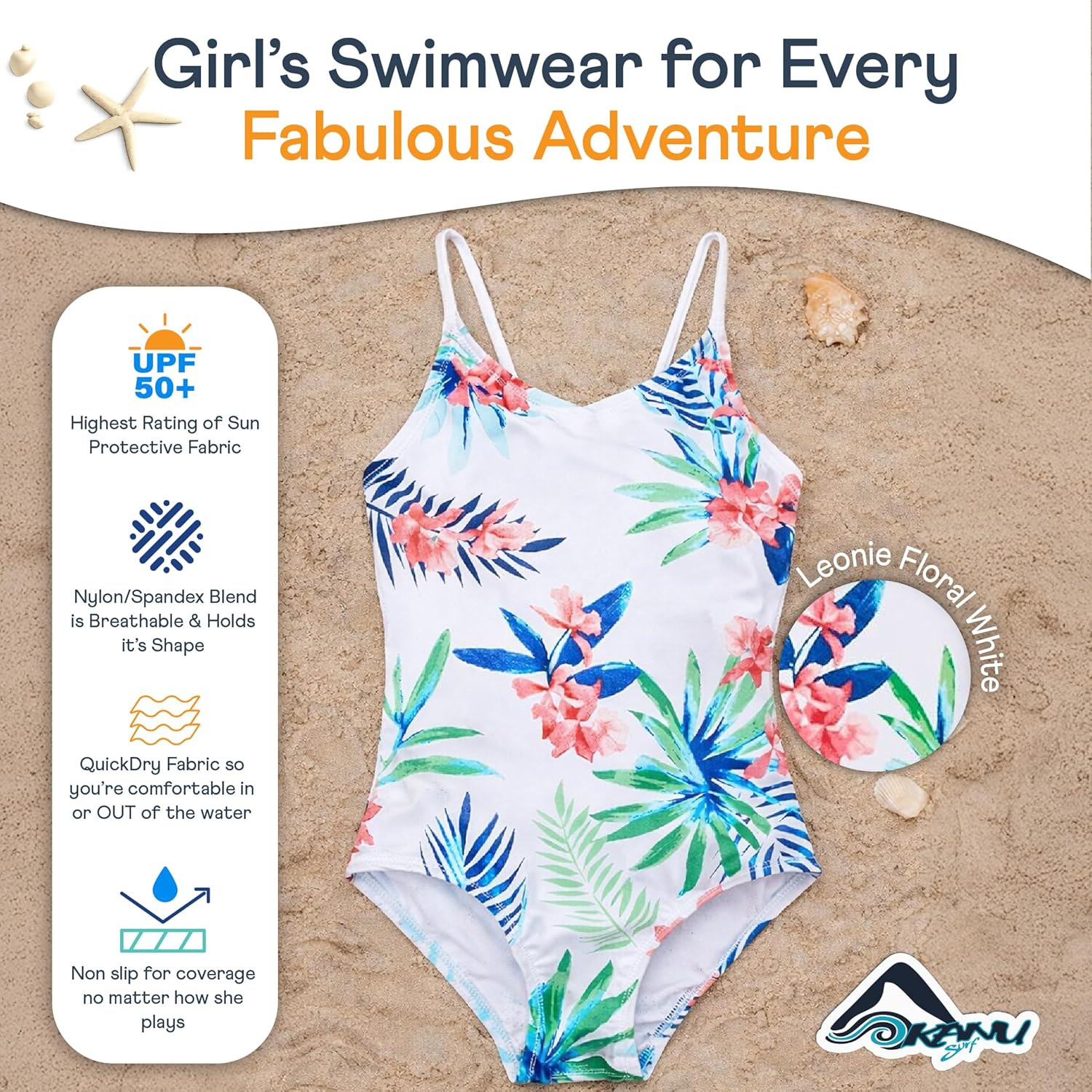 Kanu Surf Girls Daisy Beach Sport One Piece Swimsuit