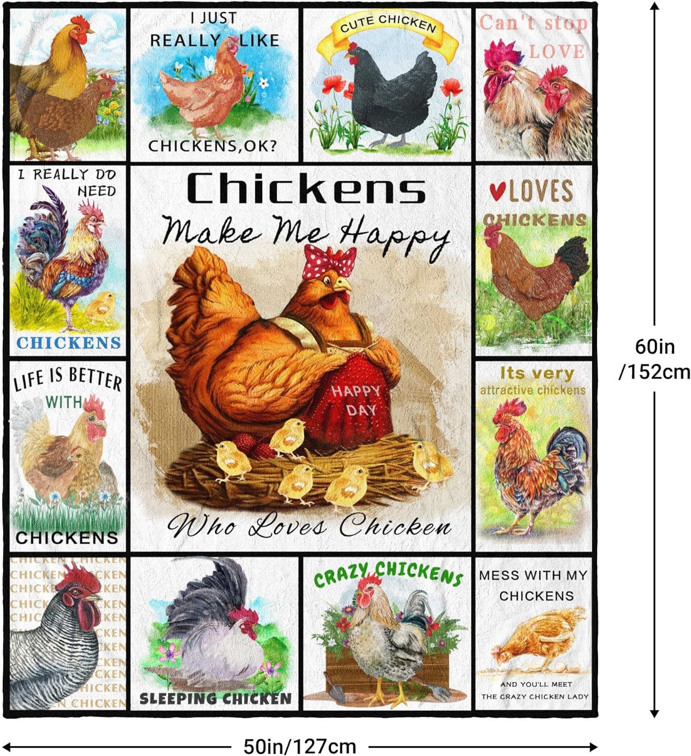 Cute Chicken Blanket, Soft Fuzzy Flannel Plush Women Chicken Gifts Throw Blanket for Couch Sofa Bed Decor, Funny Colorful Rooster Blankets for Kids All Season 60"x50" - Image 2