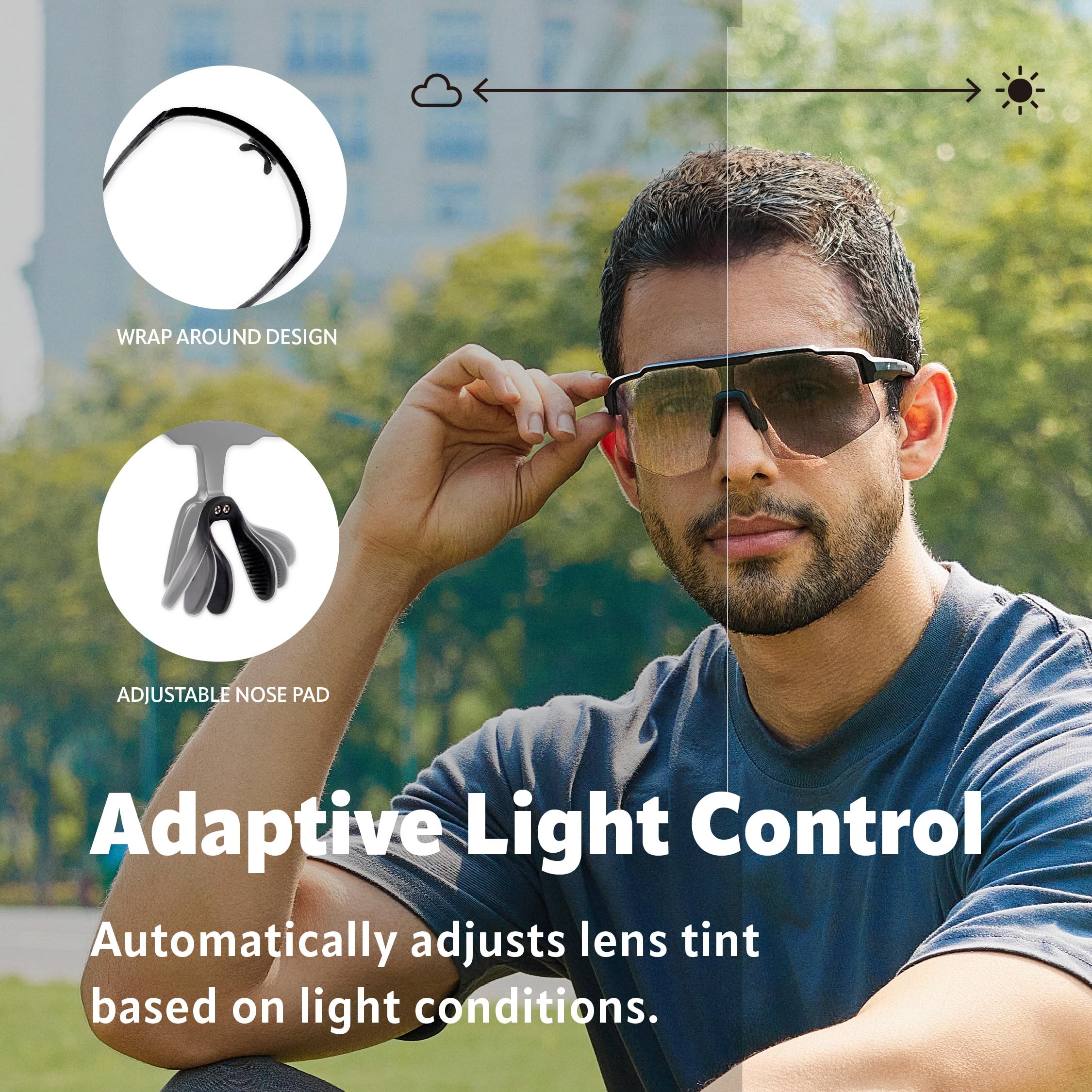 MOTIONVIEW Photochrom Sport Sonnenbrille aus Biobasiertem Material UV400 für Damen und Herren Radfahren Laufen Outdoor Baseball Softball