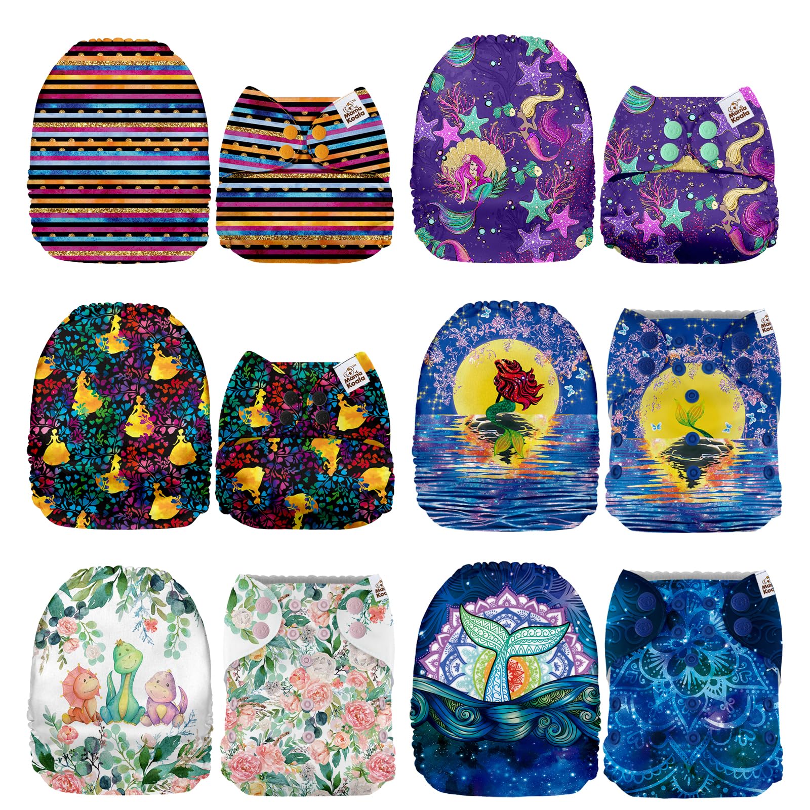 Mama Koala 1.0 Cloth Diapers for Babies, 6 Pack Pocket Shell Only (NO Inserts) - One Size Washable and Reusable Pocket Diapers for Newborns and Toddlers - 160018