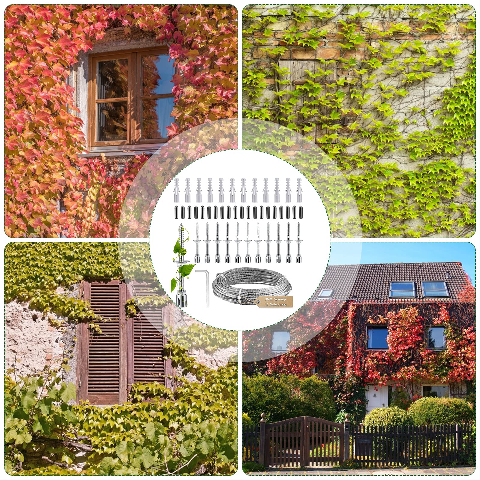 Support pour plantes grimpantes kit de suspension de corde en acier inoxydable de 12 m avec cble en acier inoxydable de 3 mm et YYV - Jardin Support pour plantes grimpantes kit de suspension de corde en acier inoxydable de 12 m avec cble en acier inoxydable de 3 mm et YYV - Jardin