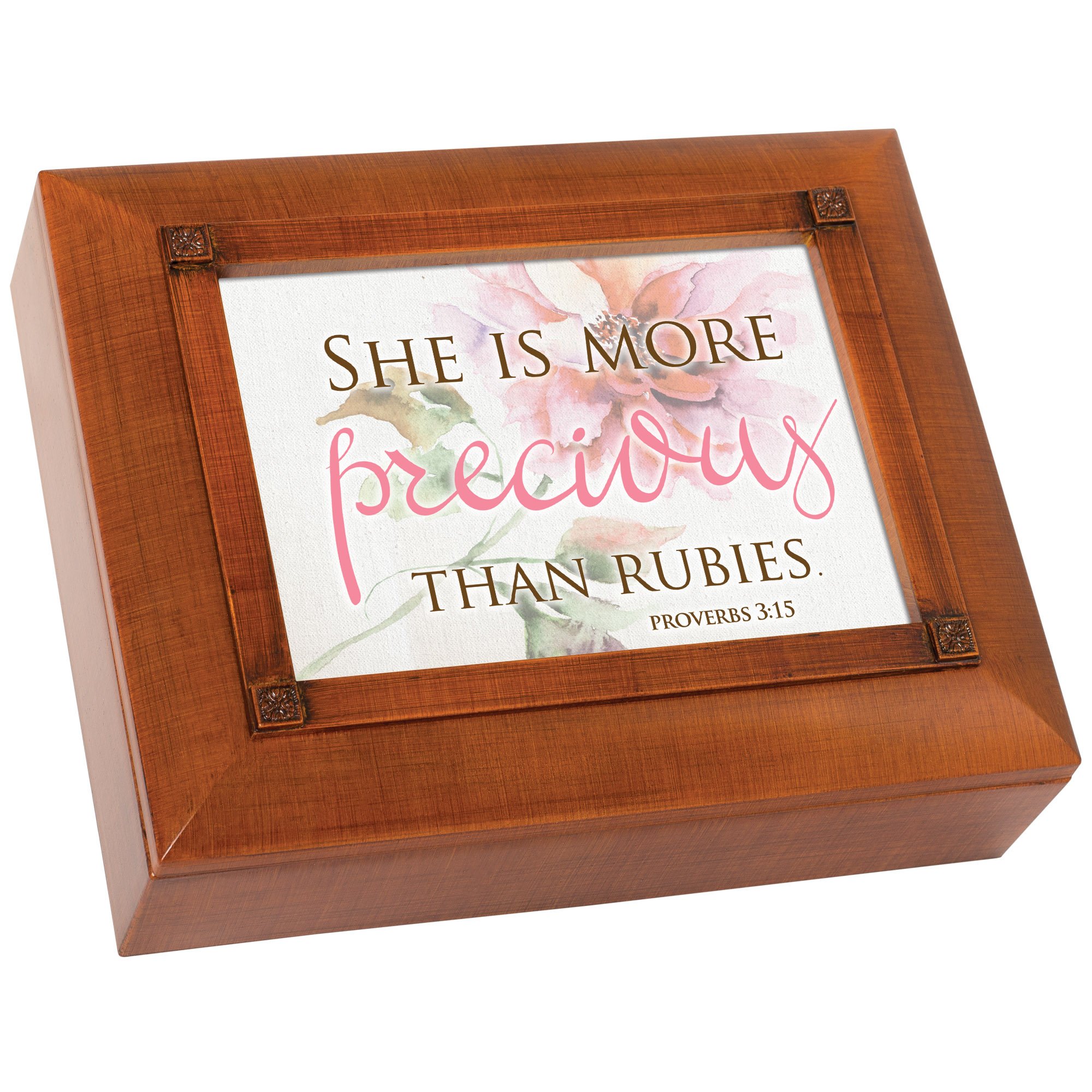 Cottage Garden She is More Precious Than Rubies Woodgrain Embossed Tea Storage Jewelry Box