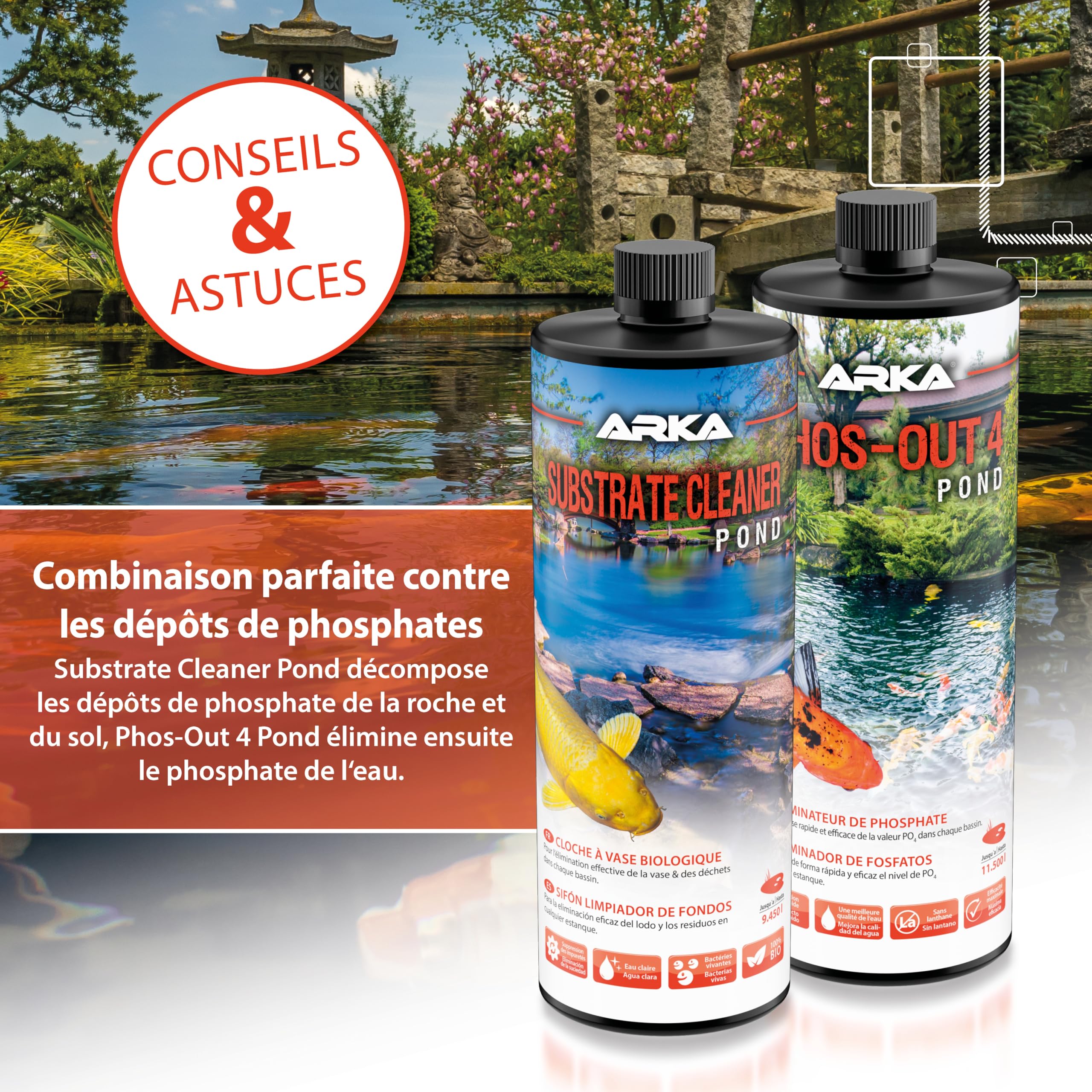 Anti-Phosphates pour Bassin 946 ML - Phos-Out 4 Réduction PO4 | anti-phosphates, sans lanthane, baisse rapide du PO4, contre algues, bassin de baignade, bassin de jardin, bassin à koïs