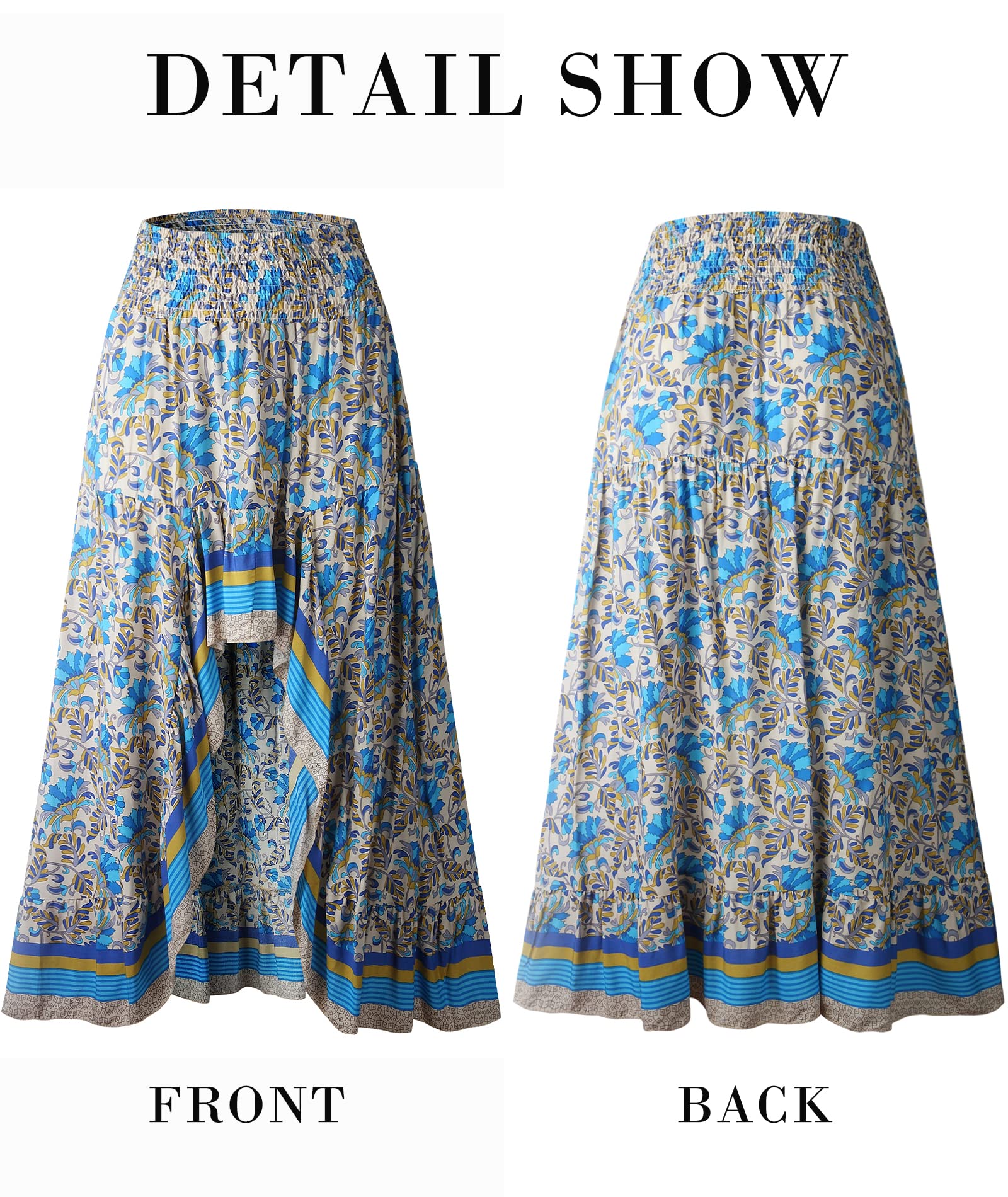 BTFBM Women 2025 Summer Fall Boho Long Skirts Dress Floral Print Elastic Waist Split Ruffle High Low Beach Maxi Skirt