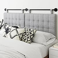 Vista 6 de Nathan James Harlow - Cabecera colgante moderna de pared, tamaño King, gris con correas de piel sintética marrón