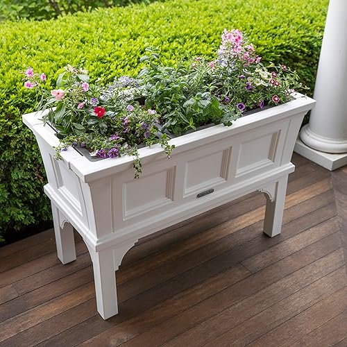 Miniatura 3 de Step2 Atherton - Maceta elevada, macetas grandes para plantas al aire libre, jardinería y maceta para patio o porche, fácil drenaje, plástico Blanco