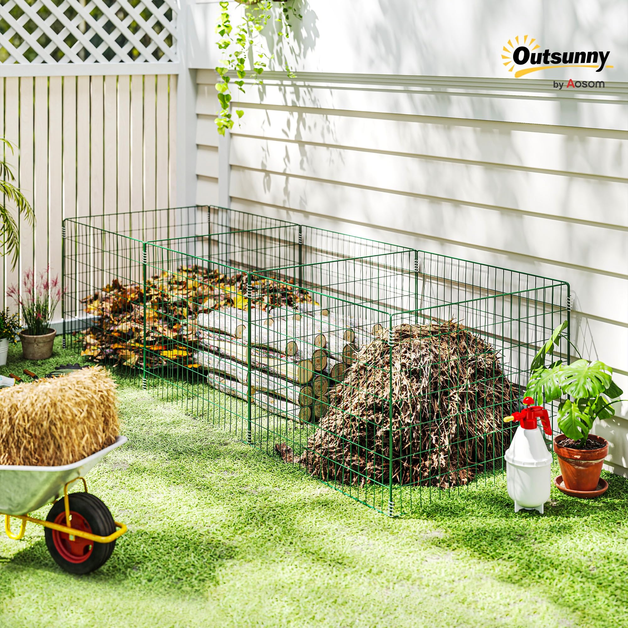 Outsunny Komposter 1680 Liter, 270 x 90 x 70 cm 3-teilig Schnellkomposter aus Stahl, wetterfest Thermokomposter mit offenem Gitterdesign, Gartenkomposter, Kompostbehälter für Garten, Küchen, Balkon
