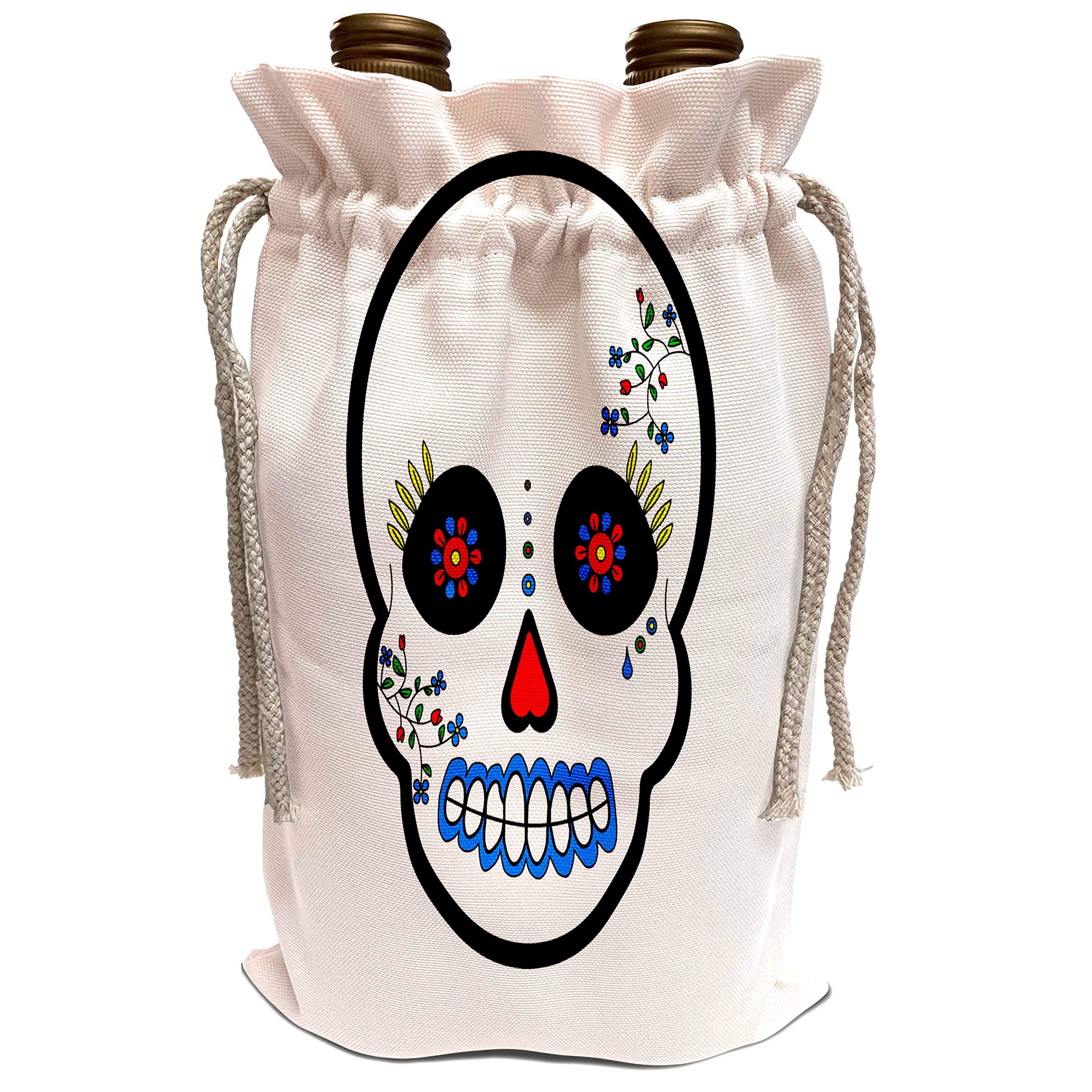 3dRose Janna Salak Designs Day of the Dead - Day of the Dead Skull Día de los Muertos Sugar Skull White - Wine Bag (wbg_28864_1)
