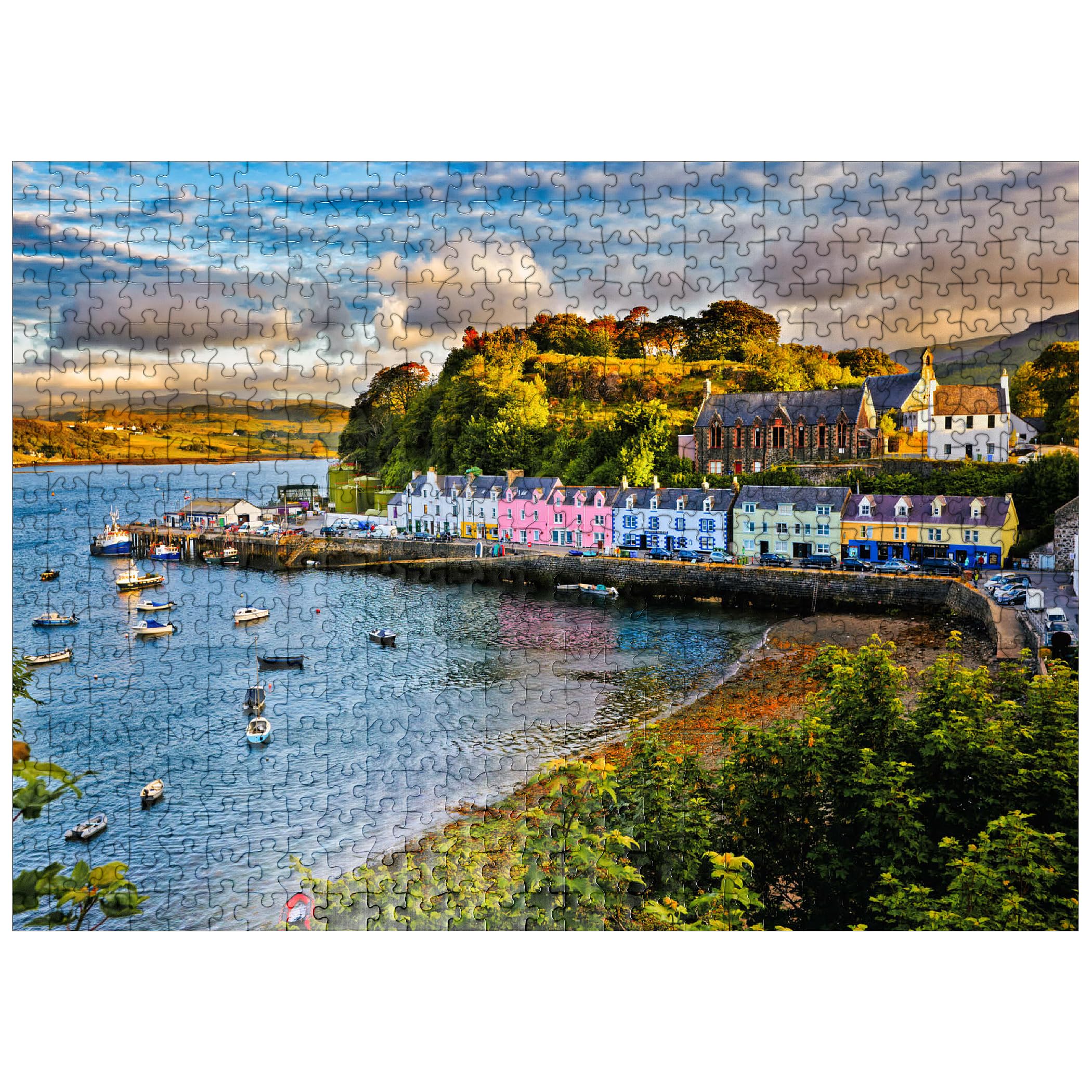 MyPuzzle View of Portree Before Sunset Isle of Skye Scotland - Premium 500 Piece Jigsaw Puzzle for Adults