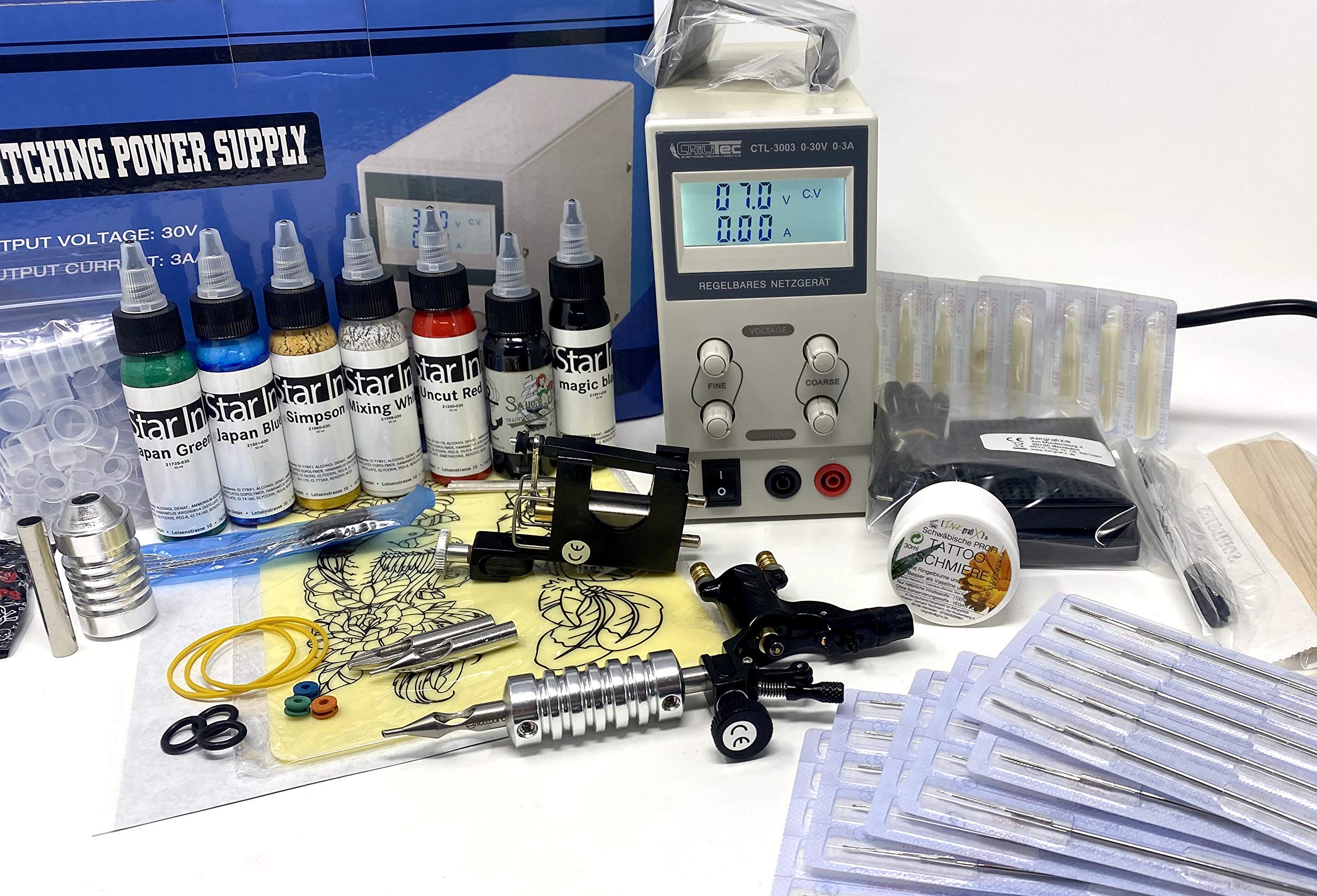TATTOO - "LUXUS"-KOMPLETTSET IG-S21 INKgrafiX® Deutschland - SET vom PROFI - ROTARY IG-HAMMER und FARBSET - STUDIO