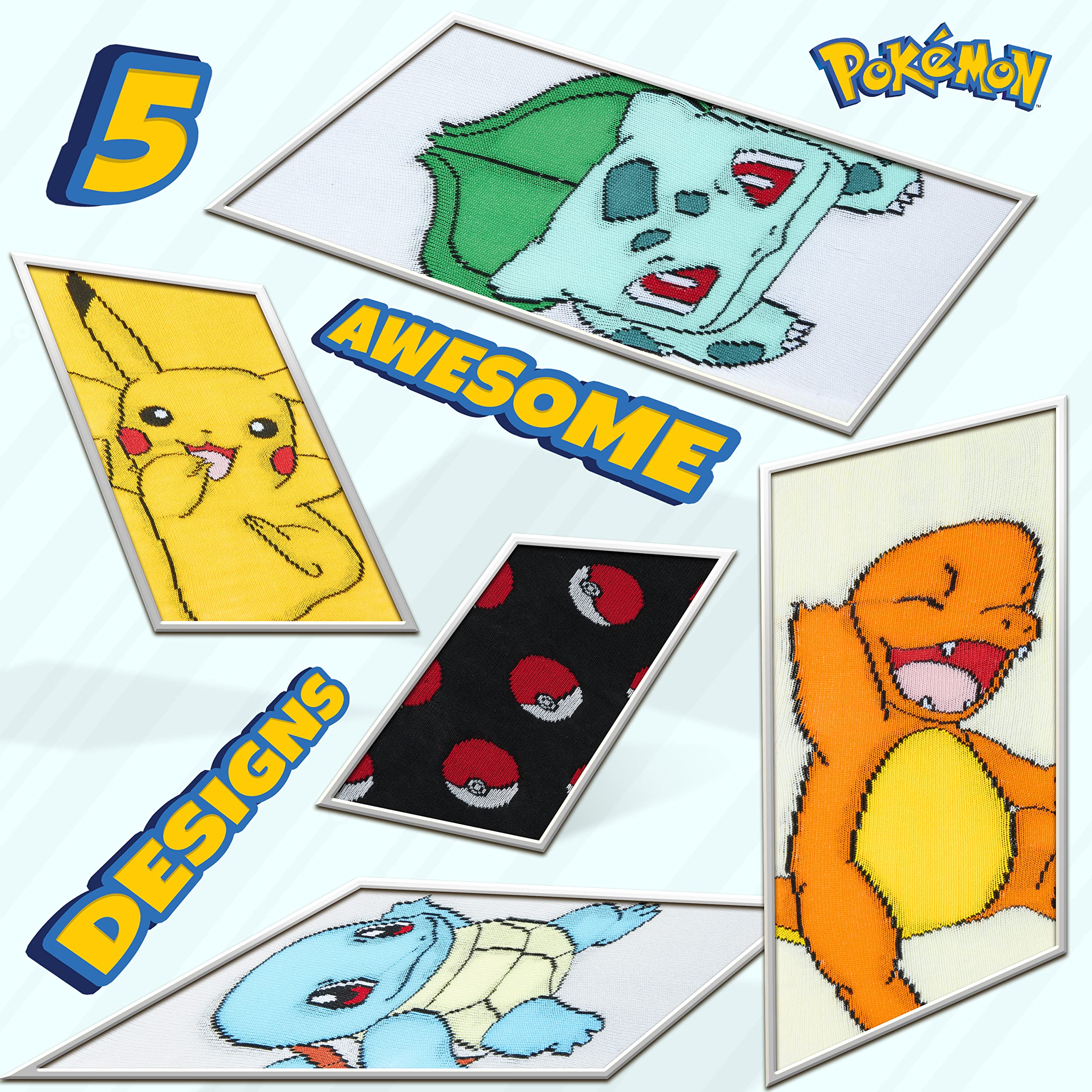 Pokémon Calzini Bambino Pacco da 5 Calze Ragazzo Ragazza in Cotone Misto Elasticizzato Taglia Unica Gadget Ufficiale