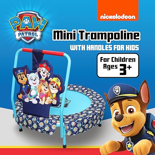 Miniatura 2 de Paw Patrol Mini Trampolín para niños pequeños con asa, cuenta con Everest, Chase, Marshall, Skye y Rubble, Multi