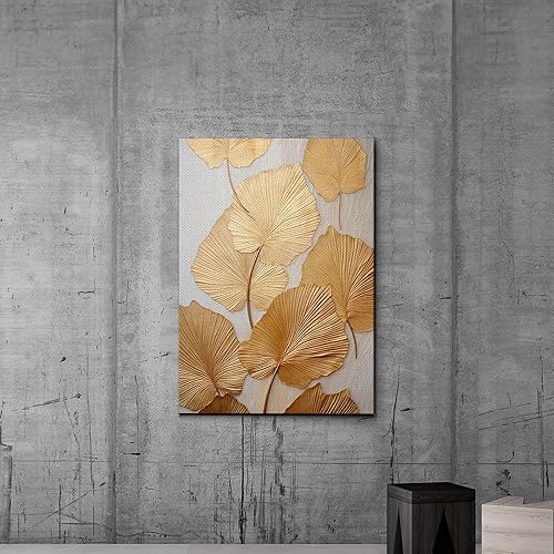 Miniatura 6 de Original Ginkgo biloba Print On Canvas, Modern Textured Gold Wall Art, Abstract Gold Leaves Print, Living room Wall Decor, Modern Canvas Wall Art,