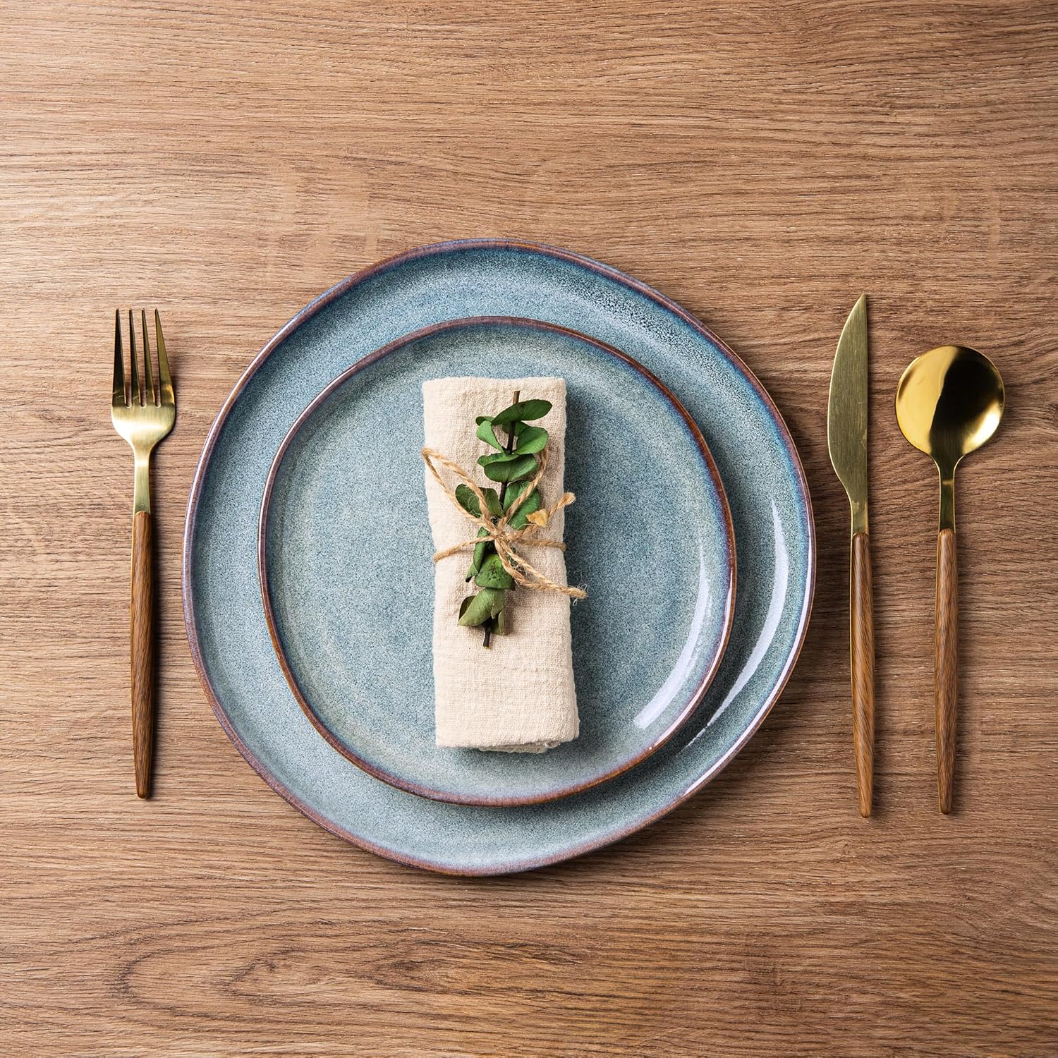 AmorArc Ceramic Dinnerware Sets,Handmade Reactive Glaze Stoneware Plates and Bowls Sets,Highly Chip and Crack Resistant | Dishwasher & Microwave Safe Dishes Set,Service for 6 (18pc) Vintage Blue Service for 6