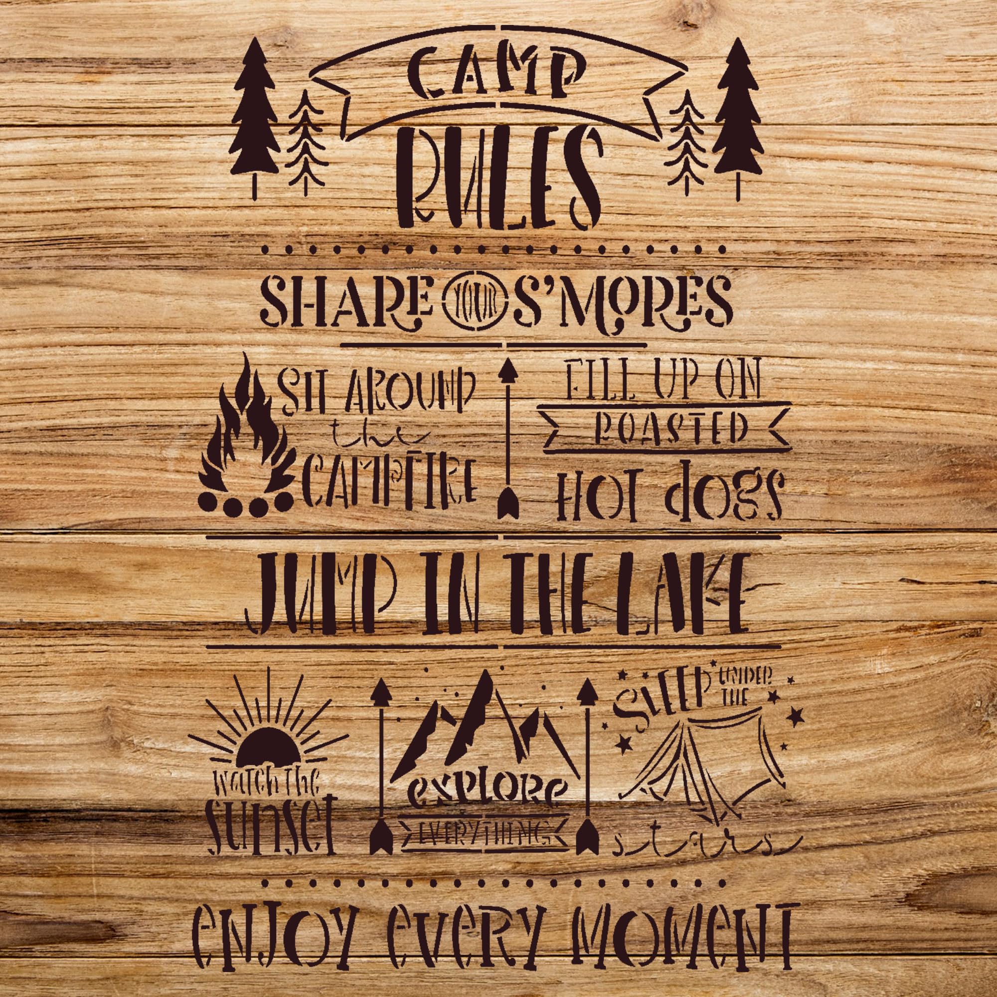 Camping Rules Stencil for Wood Signs and Outdoor Decor, Reusable Mylar Template, Ideal for DIY Projects and Home Decoration - Size A4 (7.4