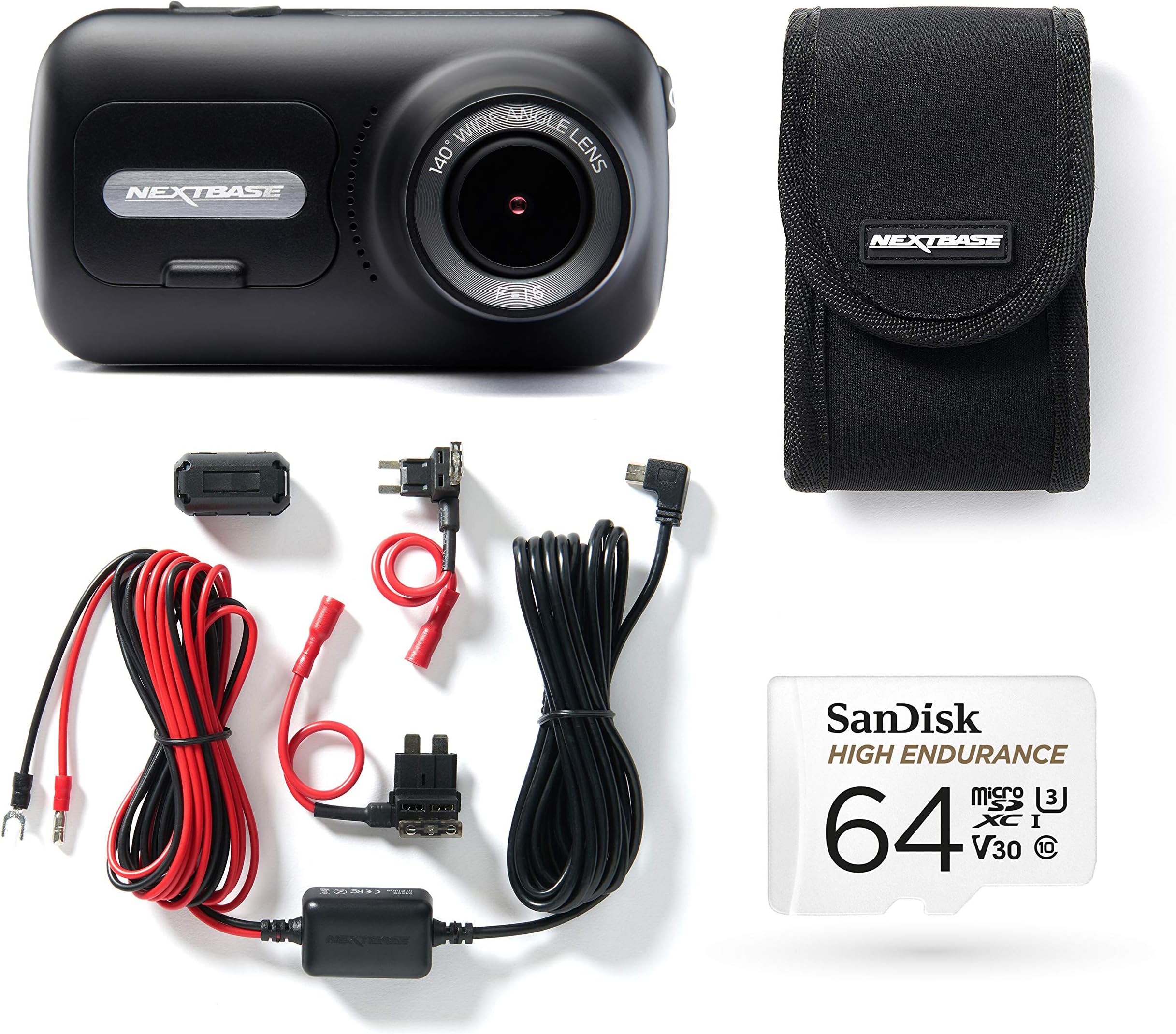 Nextbase 322GW Dash Cam, Hard Wiring Kit, Class 10 U3 64GB SD Card