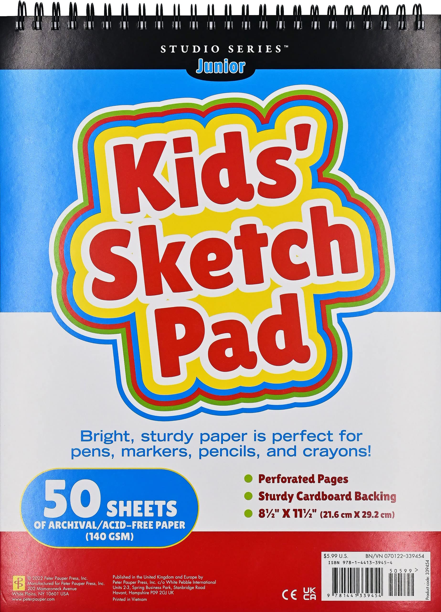 Studio Series Jr. Kids' Sketch Pad 8.5 X 11.5 Inches (50 Perforated Sheets of High Quality Paper. Acid-Free)