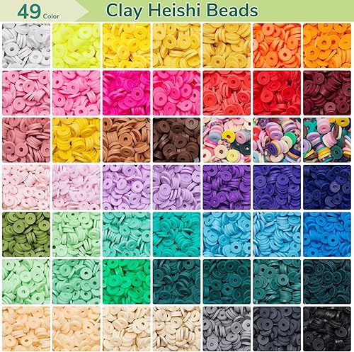 Miniatura 2 de Kit de fabricación de pulseras de cuentas de arcilla de 49 colores, 12250 piezas, cuentas planas y redondas de arcilla polimérica para niñas de 8 a