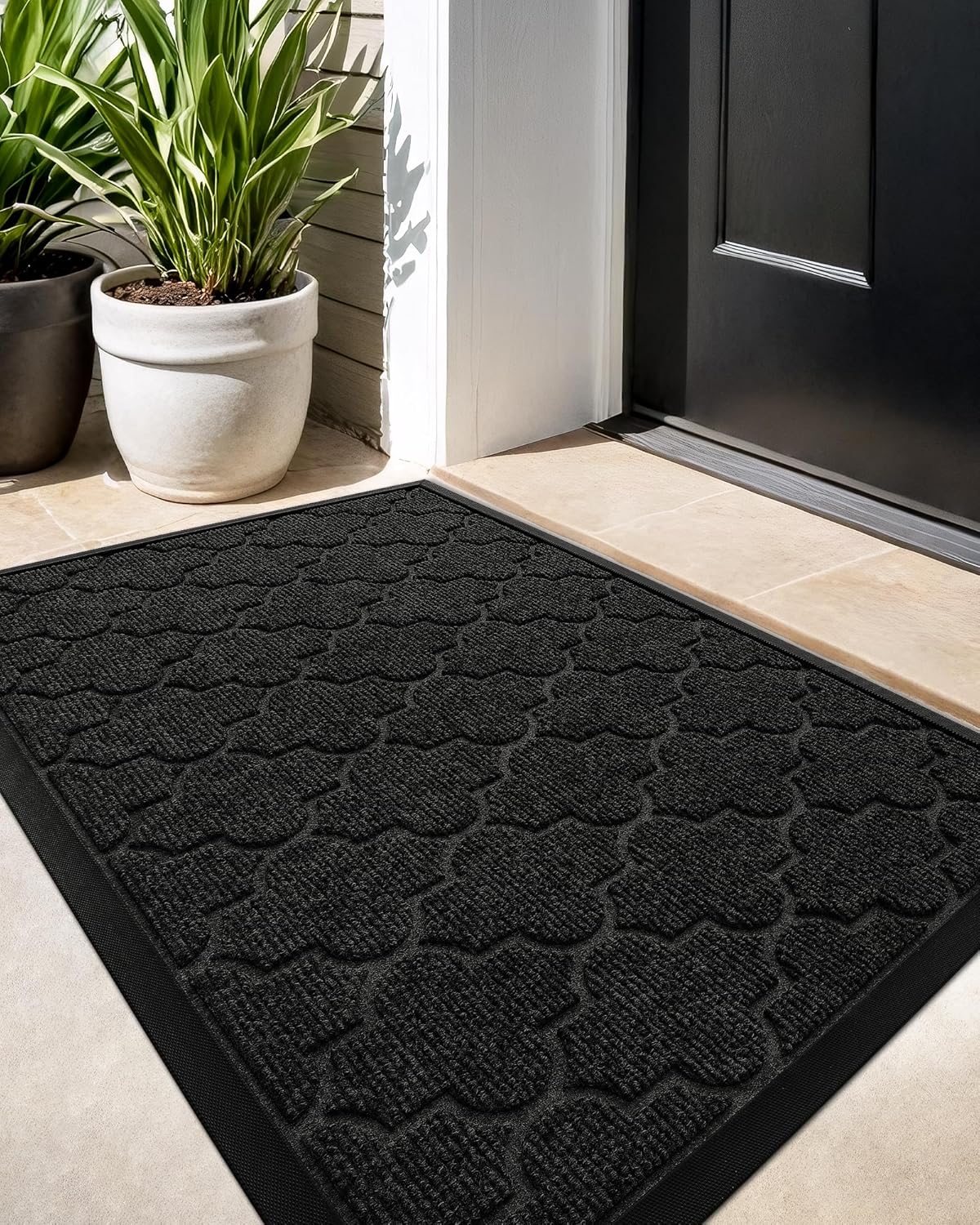 Color&Geometry Large Outdoor Door Mat 32x47, Black- Dirt Trapping, Anti Slip, Low Profile, Easy Clean, Rubber Backing Doormat, Outside Floor Matts and Rugs for House Entrance/Entryway/Entry 2'8" x 3'11" (Rectangular) Black