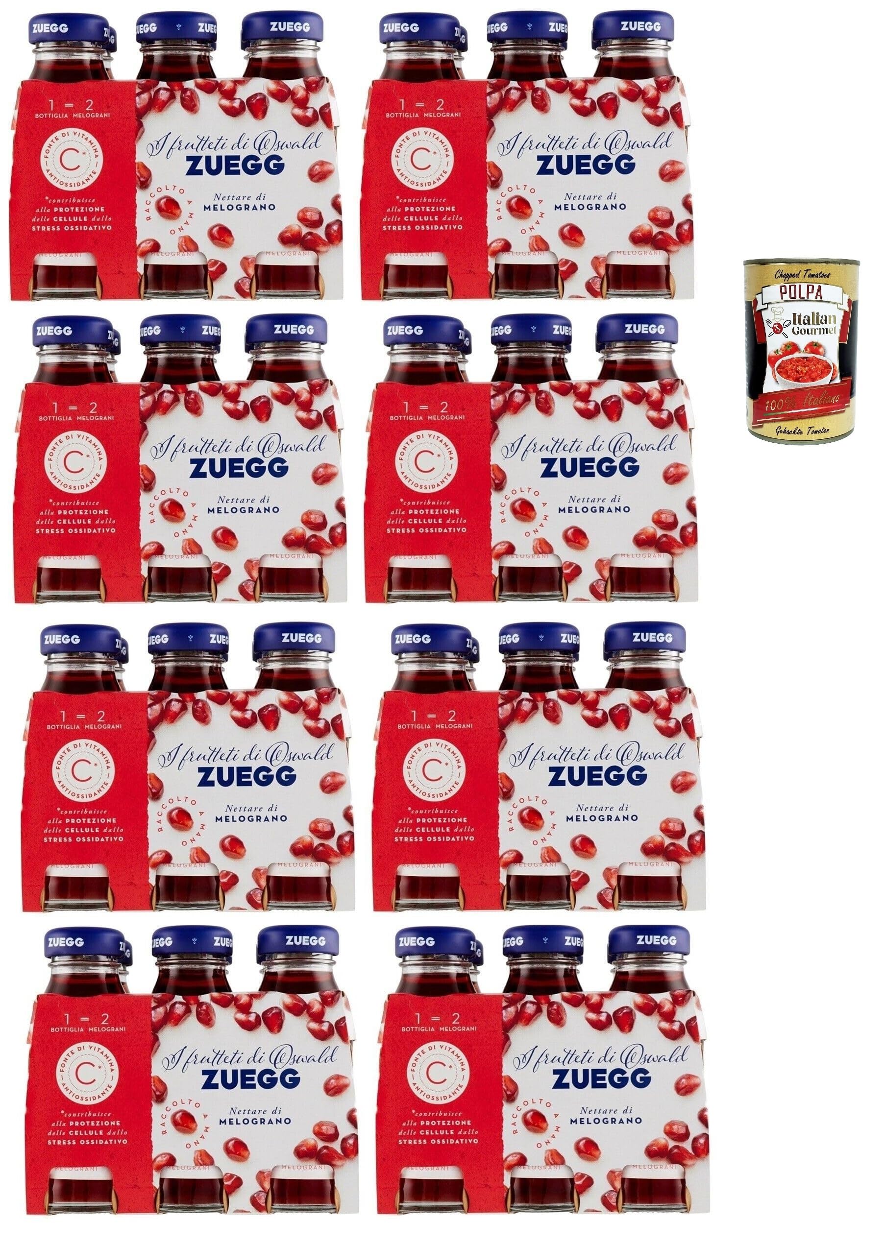 Zuegg Nettare di Melograno, Granatapfelnektar,Granatapfel Fruchtsaft, Erfrischendes alkoholfreies Getränk, 48x 125ml Einweg-Glasflasche + Italian Gourmet polpa 400g