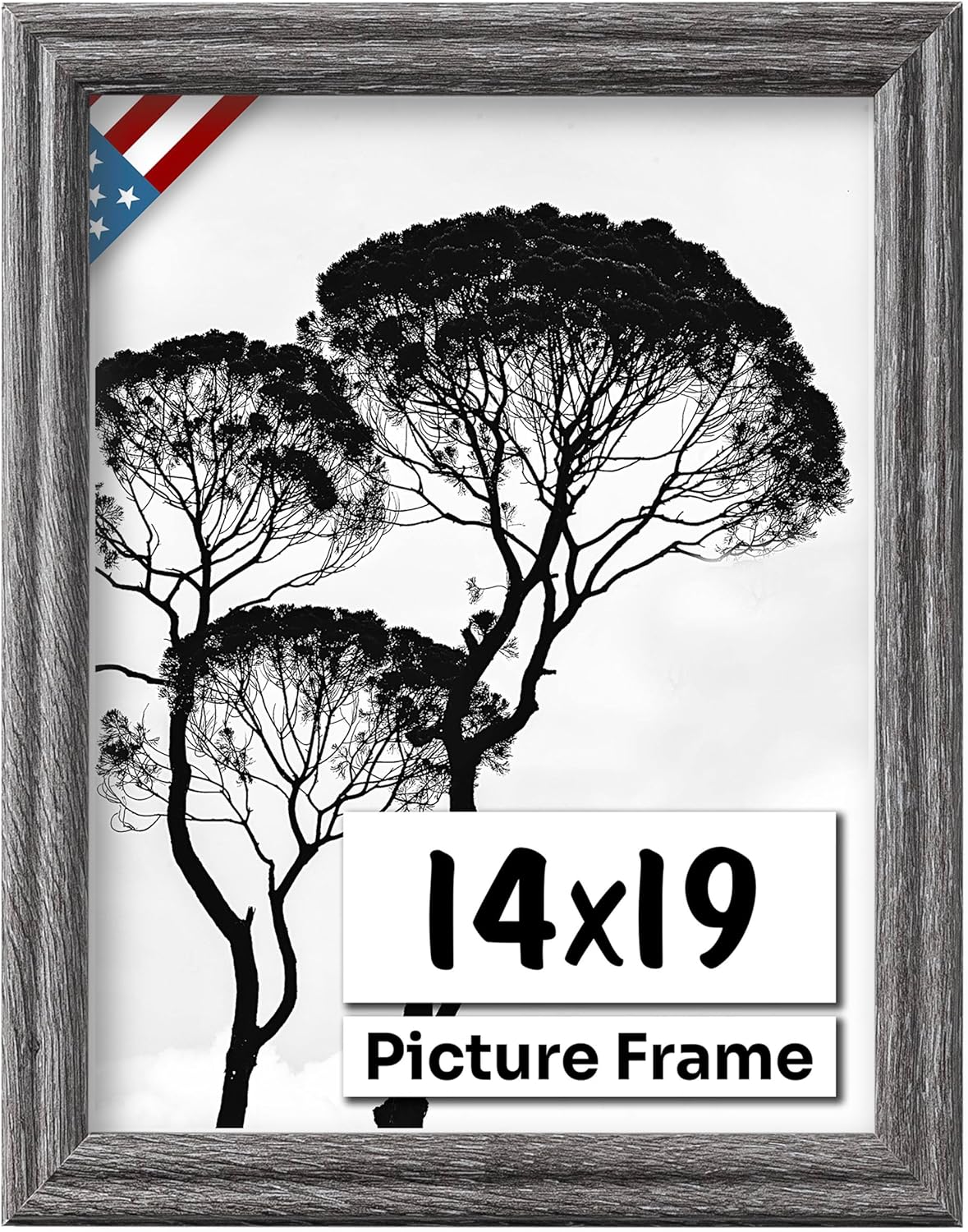 Barnwood Gray 14x19 Picture Frame .75" Inch Wide - Handmade American Solid Wood Picture Frames with Preinstalled Hangers and UV Blocking Plexiglass Frames