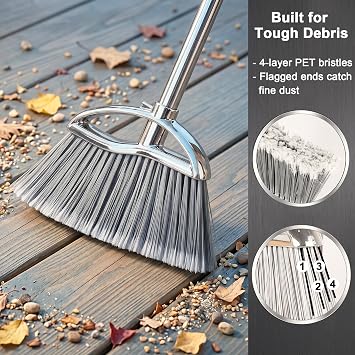 Heavy Duty Broom and Dustpan Set, Stainless Steel, 52.7-Inch for Sweeping