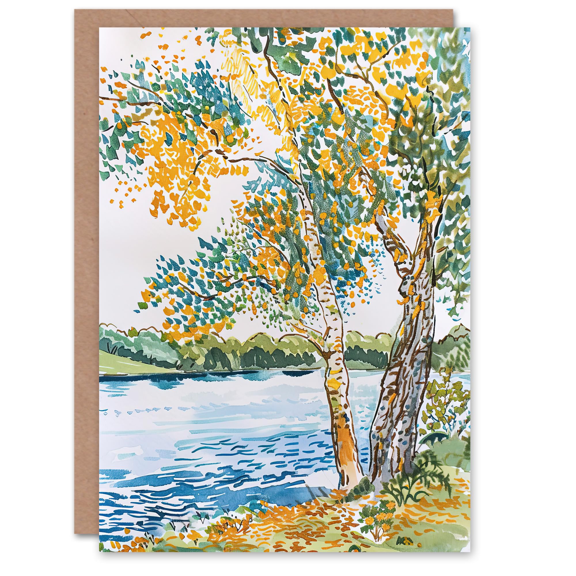 Artery8 Greeting Card Seine Paris River Bank Autumn Tree Watercolour Blank For Him Or Her Art Birthday Card