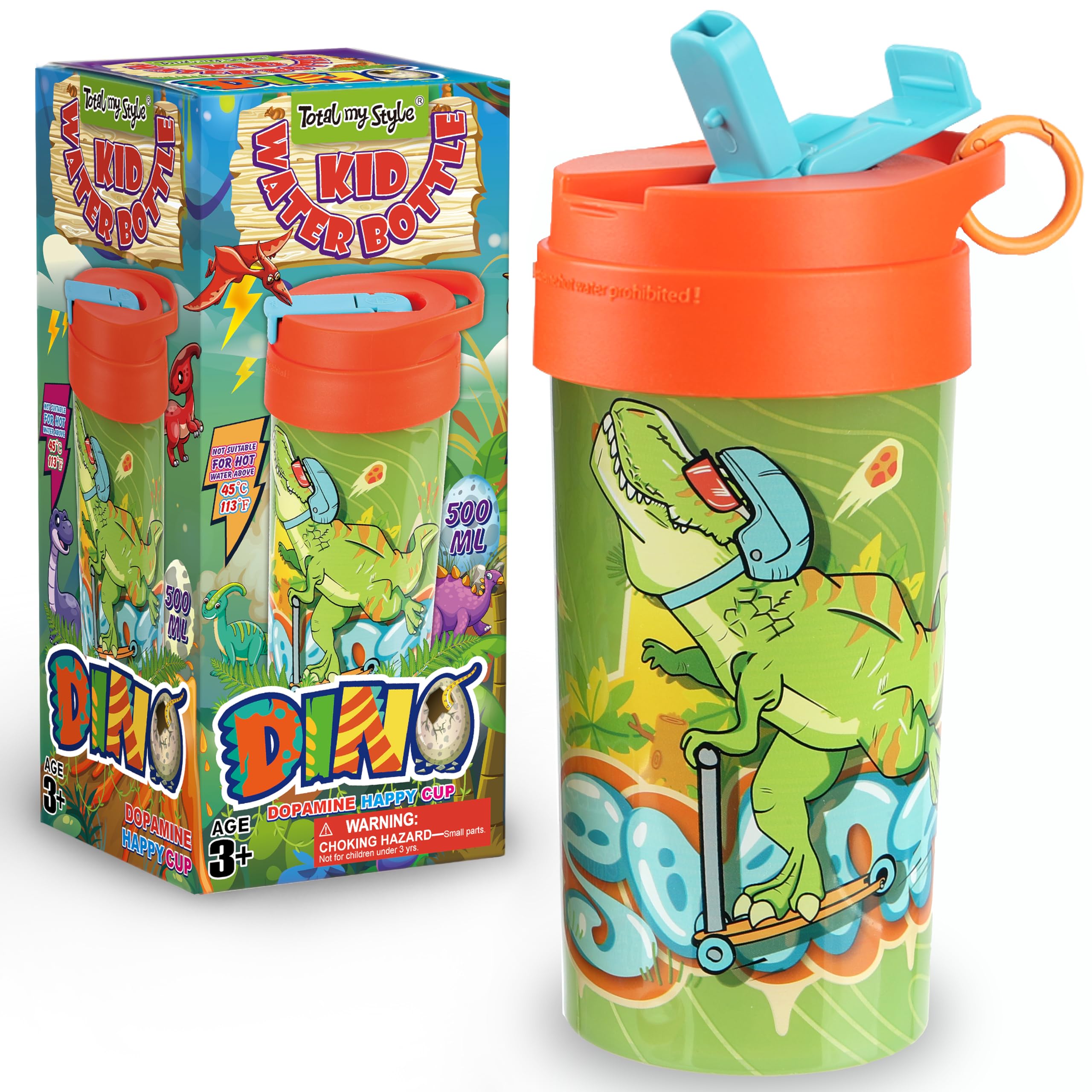 17oz Dinosaur Kids Water Bottle Toddler Spout Cover and Carry Handle Lid Leak Proof BPA free Cup for