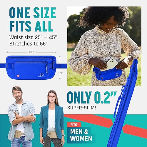 Vista 4 de Cinturón de dinero para viajes RFID delgado soporte para pasaporte bolsa de viaje para proteger tus papeles importantes y dinero tela suave e