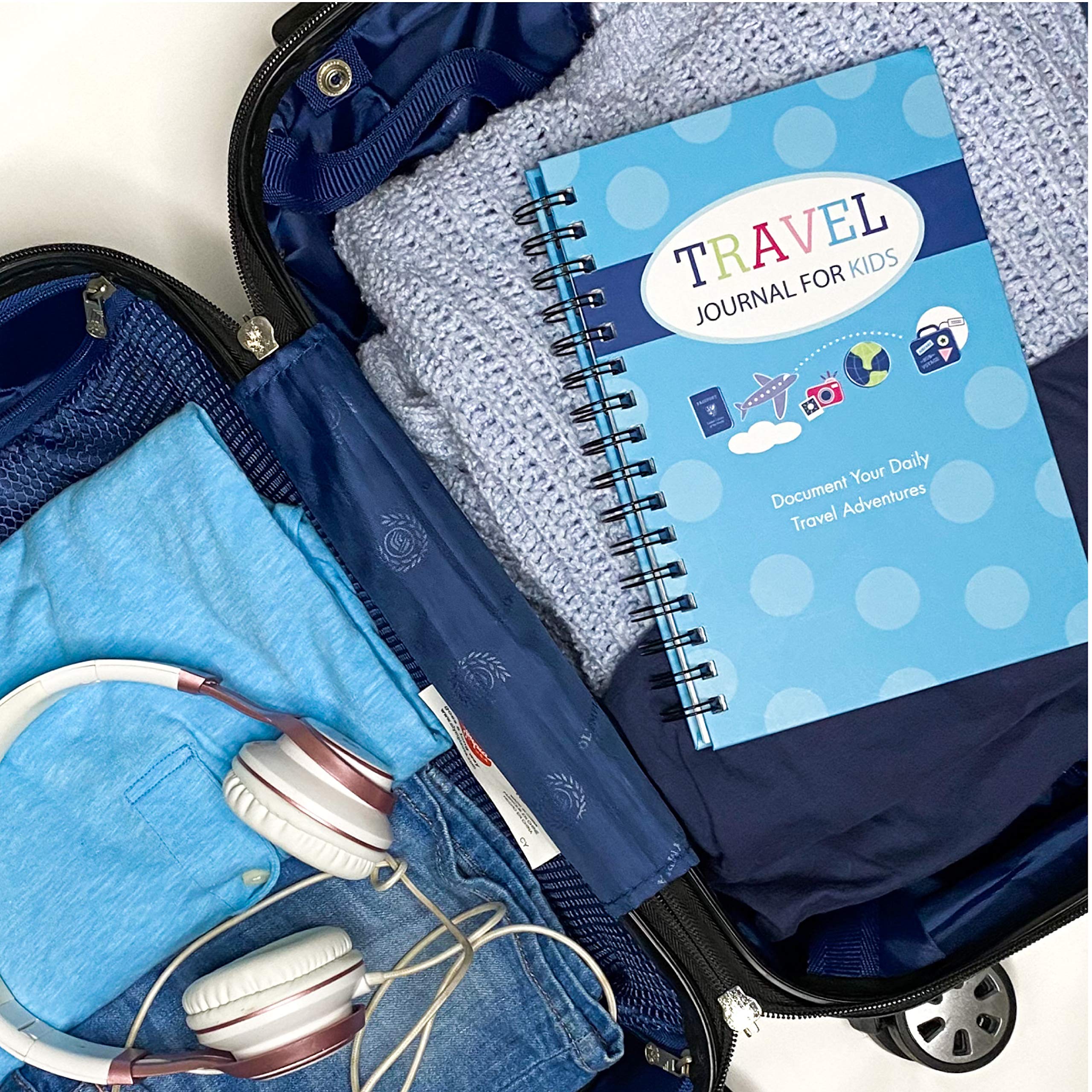 Diario di viaggio per bambini - modo semplice e divertente per documentare diverse vacanze infantili in un unico diario (verde acqua e blu)