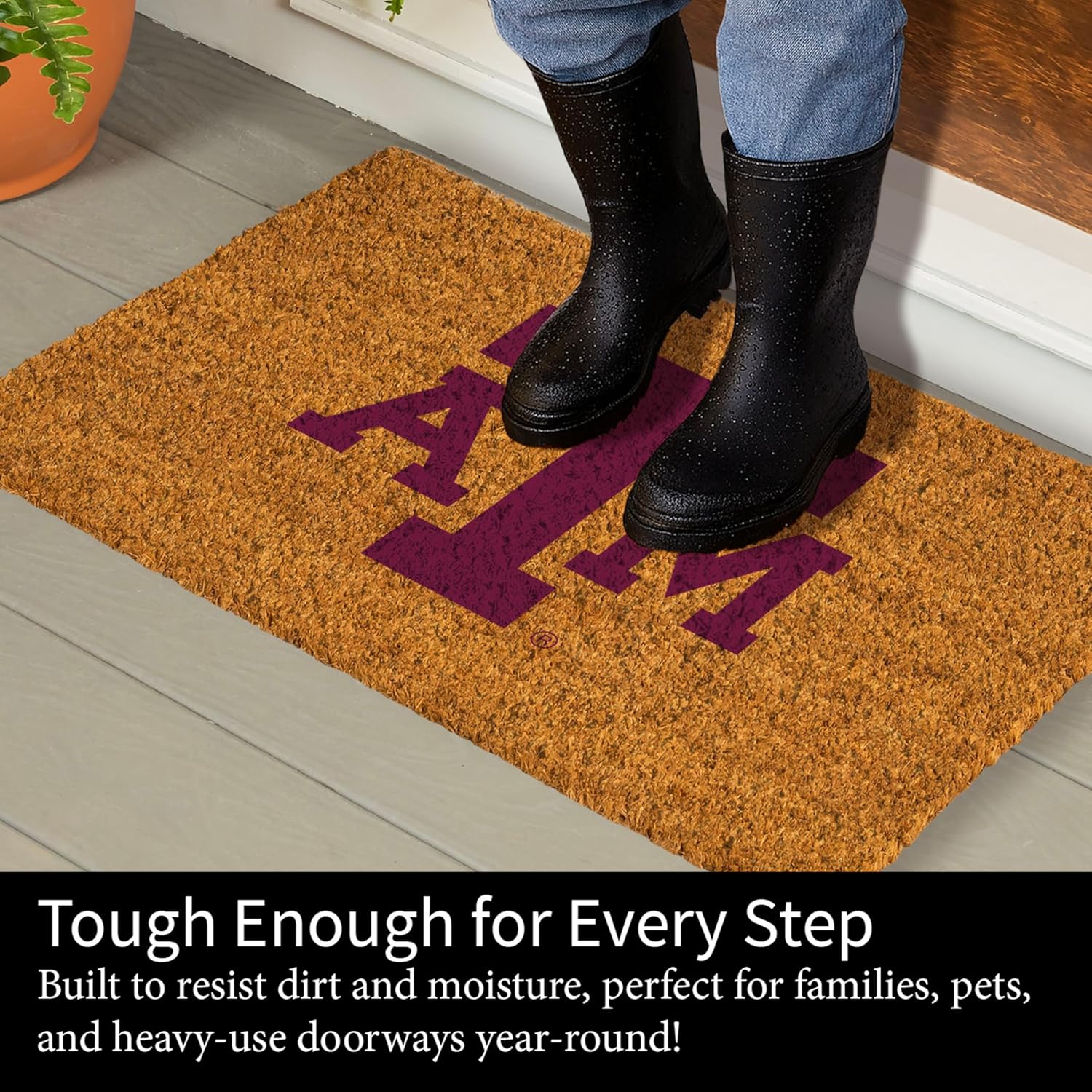 Team Sports America NCAA Texas A&M Natural Coir Doormat | Official Full Color Team Logo | 28 x 16 Inches | Non Slip Back | Front Door Welcome Floor Mats | Indoor Outdoor Entrance Rug