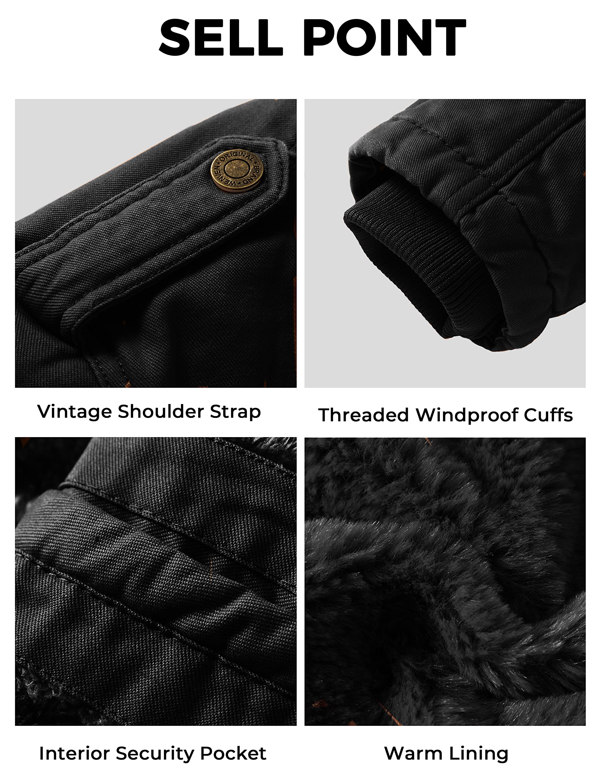 WenVen Homme Veste Décontractée à Capuche Hiver Chaud Manteau d'Extérieur Classique Veste Militaire Cargo Style Manteau Doublure Polaire