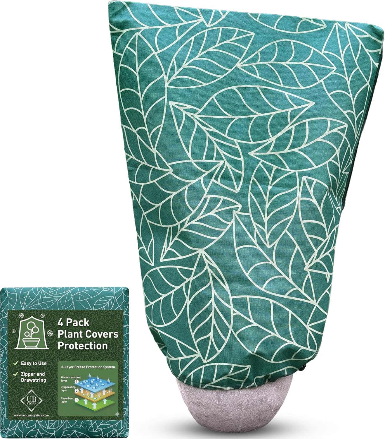 Plant Covers Freeze Protection 24"x32" in 4 Pack | Green Winter Frost Blankets for Outdoor Plants | Reusable Garden Cover Bags with Zipper Drawstring | Cold Weather Shrub Protection Cloth