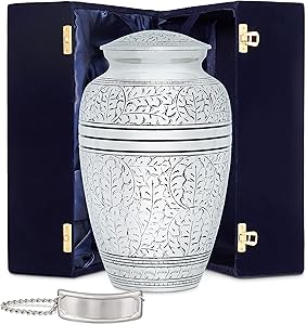 Berkshire Memorials Decorative Urns for Human Ashes – Adult Size – Hand-Crafted Brass Cremation Urns with Engravable Pewter Nametag & Velvet Box – Secure Screw Top Seal - Protective Coating (Oak Leaf)