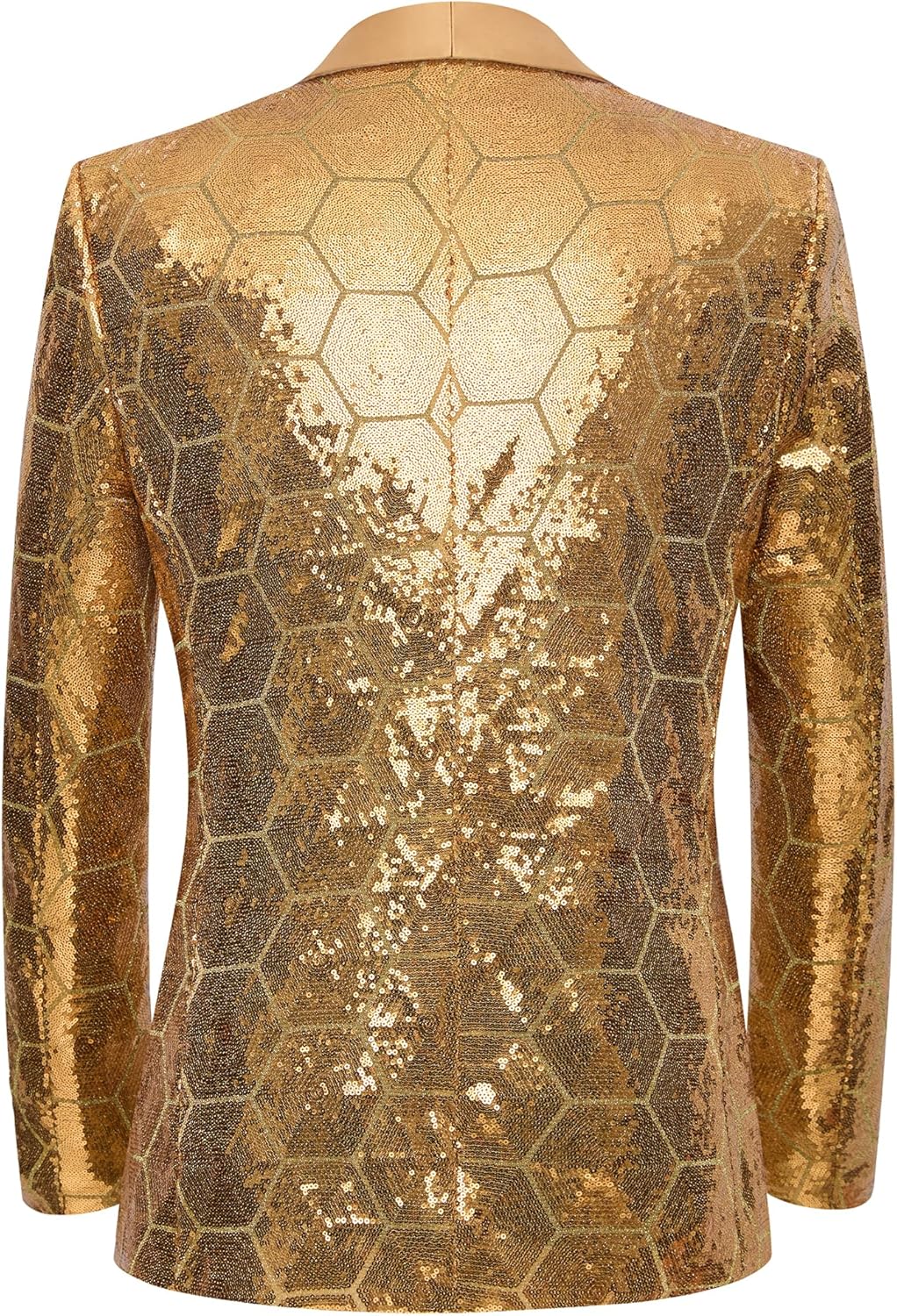 Pyiujtr Men's Gold Sequin Honeycomb Pattern Blazer Jacket Sparkling Party for Prom Wedding Stage