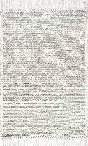 Miniatura 3 de nuLOOM Alfombra tejida a mano con borlas Tabatha, 4x6, color crema