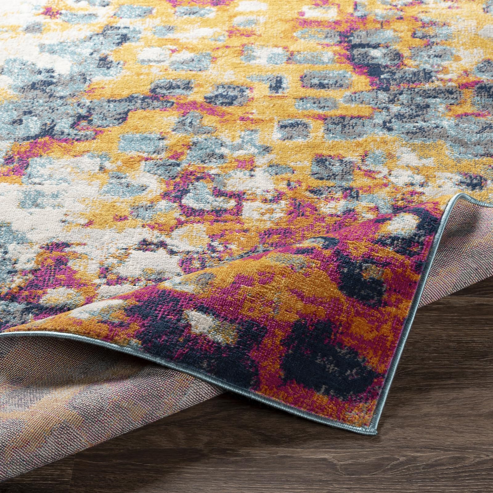 Livabliss Chlef Tapis Abstrait pour Salon, Couloir, Salle à Manger - Tapis Moderne à Poils Moyens - Doux et Luxueux - Facile d'entretien - Bleu Marine - Moutarde - Fuchsia - Beige - 80 x 220 cm