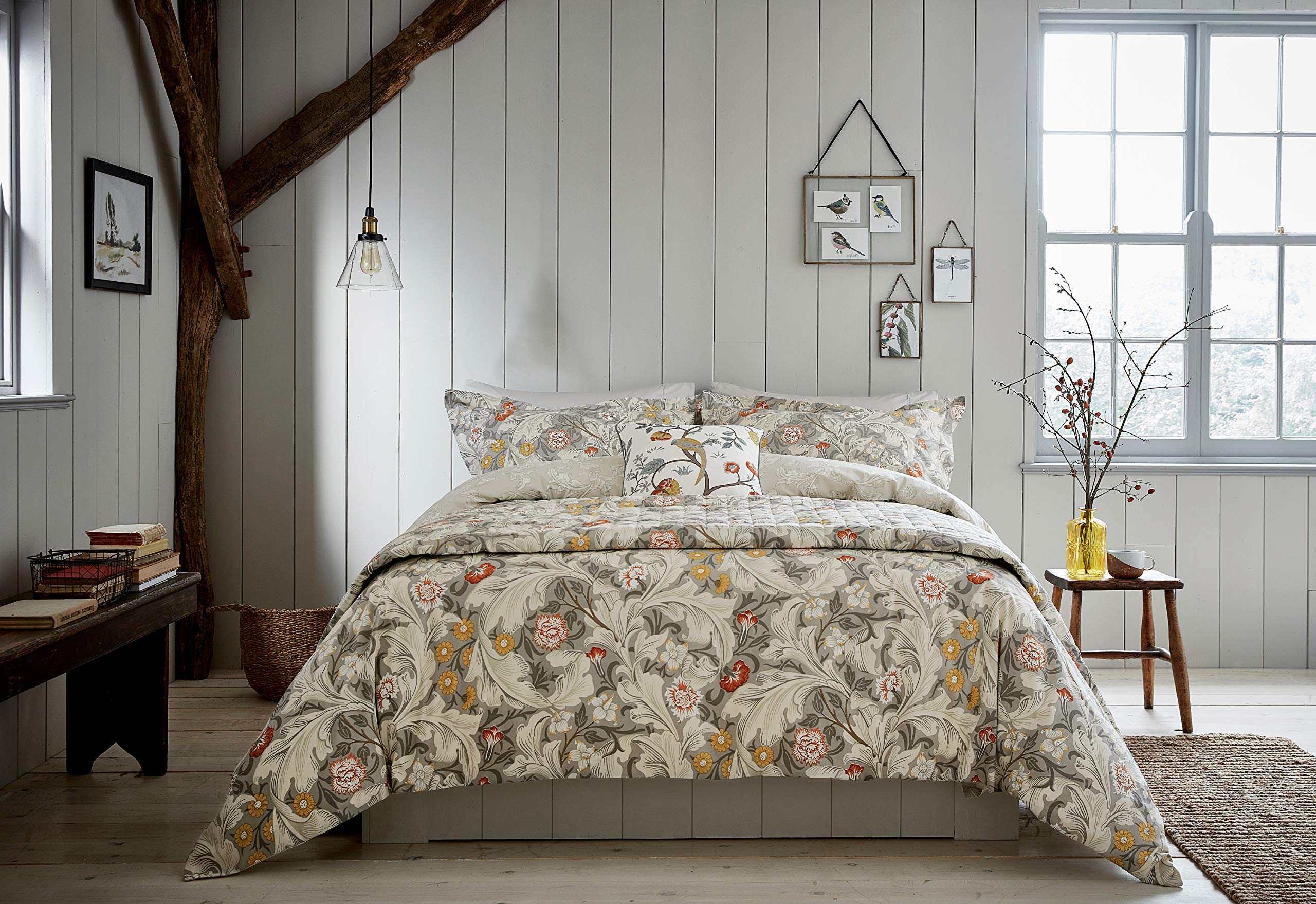 Morris & Co Grey - Leicester Floral 100% Cotton Bedding Range (Double Duvet Cover Set: 200Cm X 200Cm)
