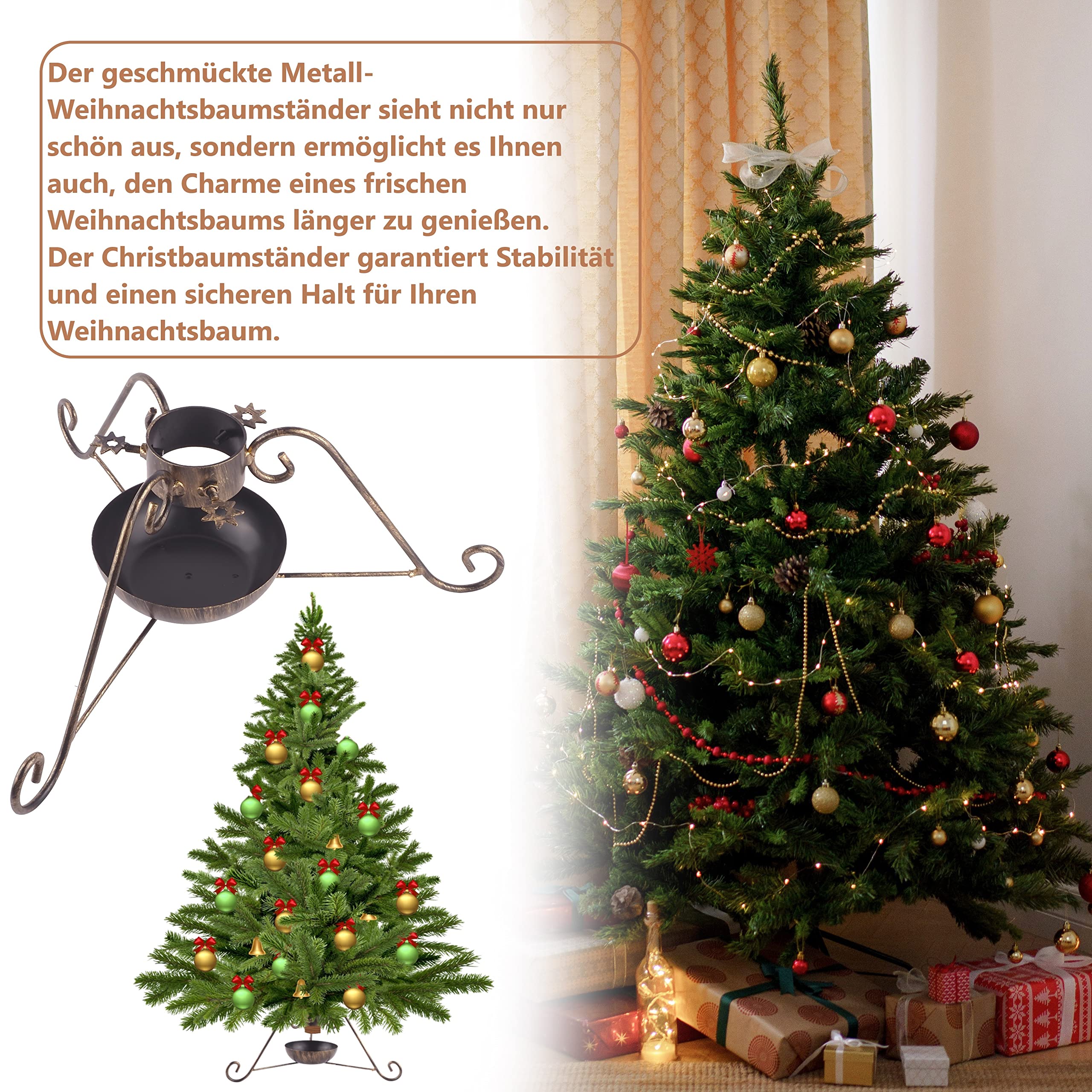 Weihnachtsbaumständer mit Wasserbehälter Stabiler Christbaumständer aus robustem Metall für Bäume, Moderner Geschmiedetes Tannenbaumständer für Weihnachtsbaum Dekoration