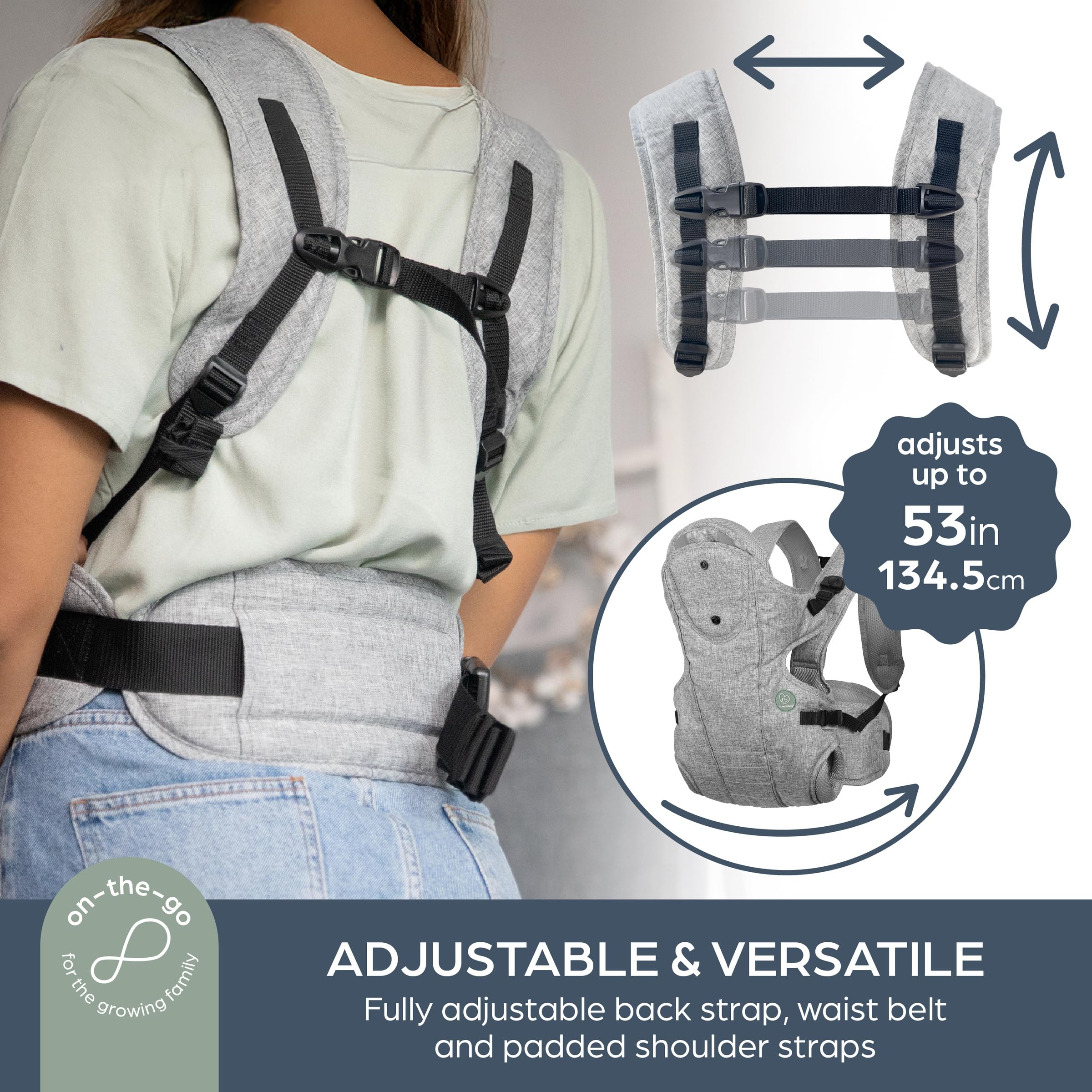 Dreambaby Oxford Porte-bébé réglable 3 en 1 – Confortable et élégant pour les nouveau-nés aux tout-petits – Convient aux enfants de 3,4 à 15 kg (environ 3 à 12 mois)