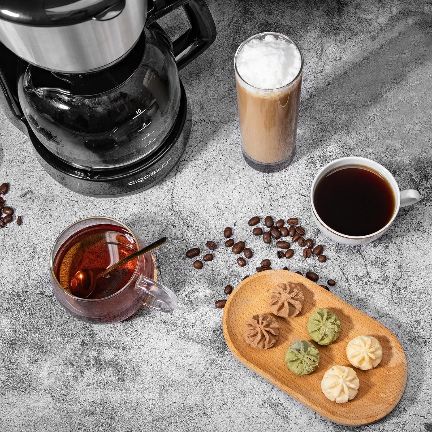 Aigostar Chocolate Macchina da caff? americano e t? 10 Tazze 1000W 1,25L Sistema Antigoccia